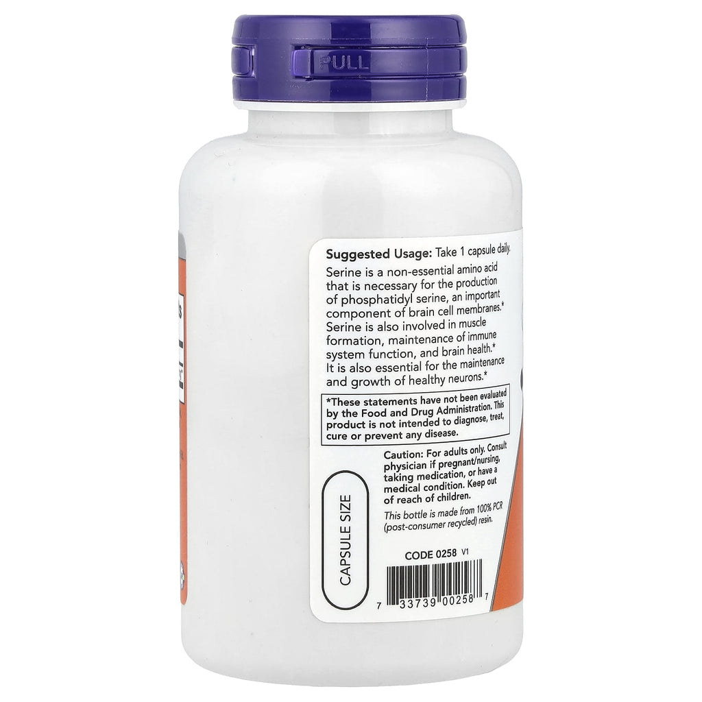 NOW Foods L-Serine, 500 mg , 120 Veg Capsules