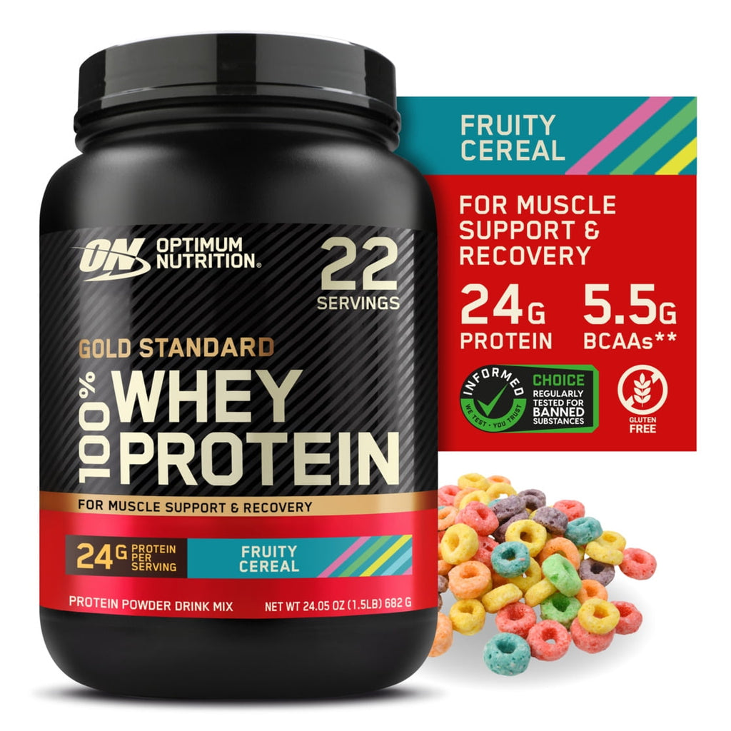 Optimum Nutrition Gold Standard 100% Whey Protein Powder, Fruity Cereal, 1.5 lb Tub, 22 Servings