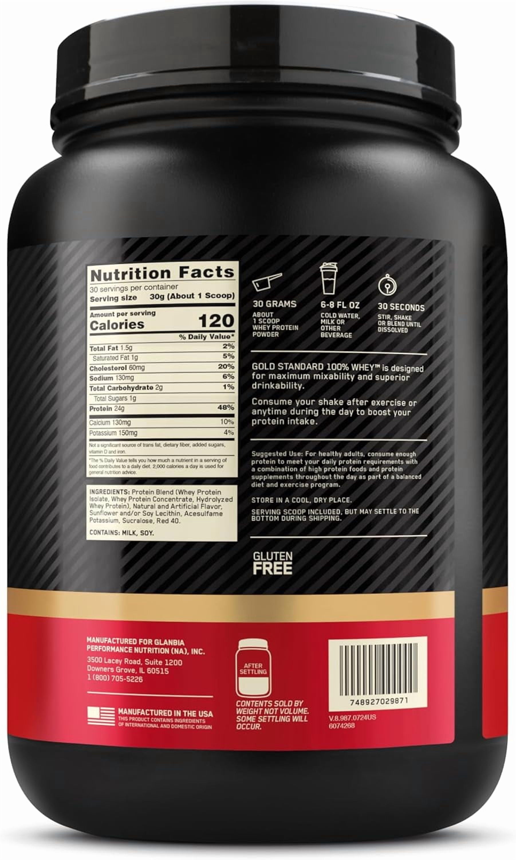 Optimum Nutrition, Gold Standard 100% Whey Protein Powder, 24 g Protein, Strawberry Banana, 2 lb, 30 Servings