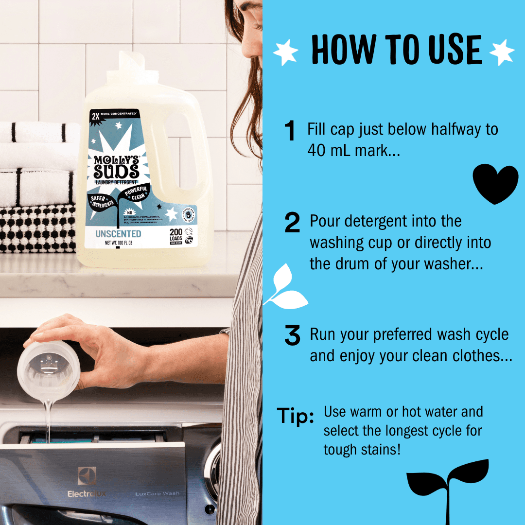 Molly's Suds Natural Liquid Laundry Detergent | High Efficiency (HE) | Peppermint - 100 Loads