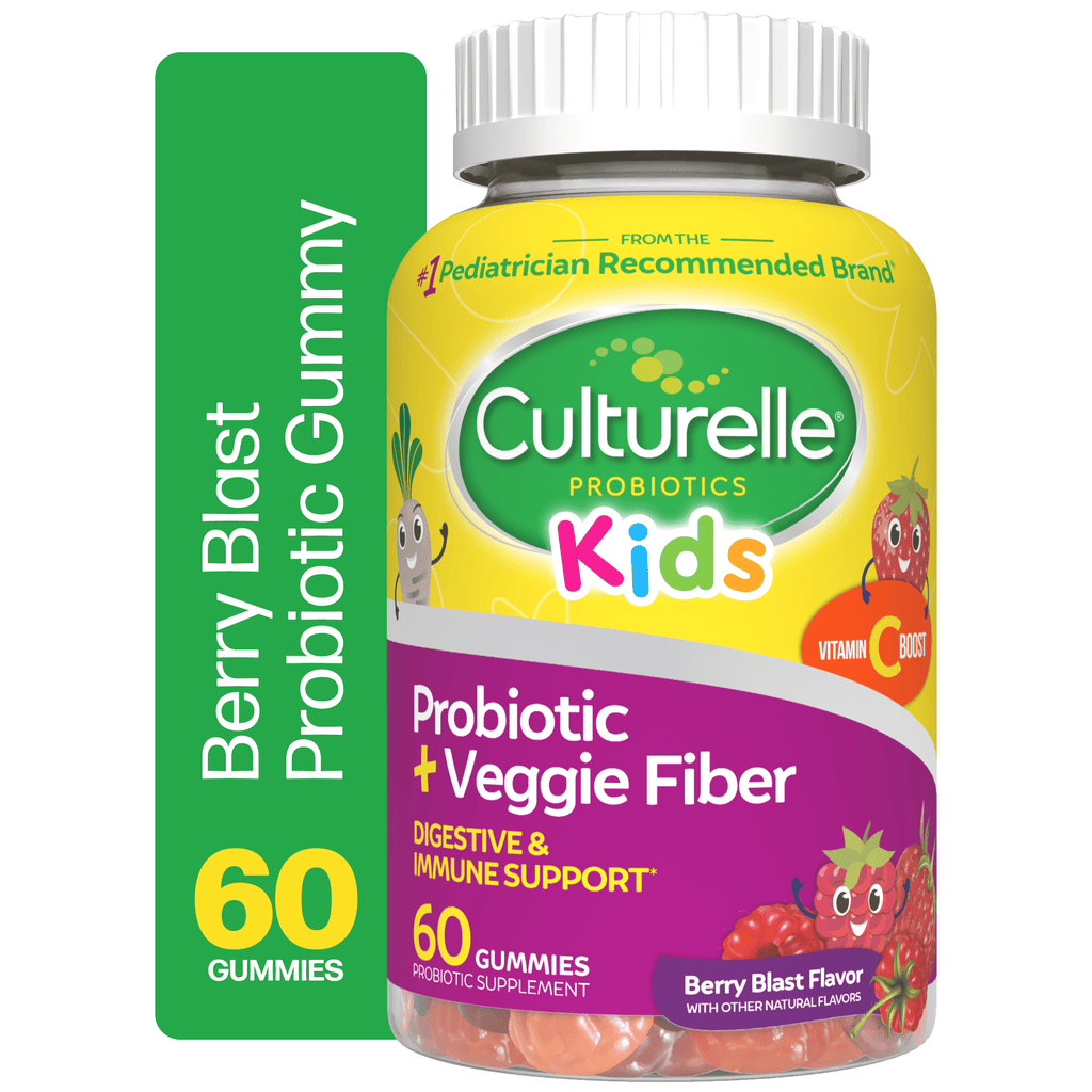 Culturelle Probiotics Kids Veggie Fiber + Probiotic Daily Gummies Supplement, Immunity &amp; Digestion Support for Children, Berry Blast Flavor, 60 Count