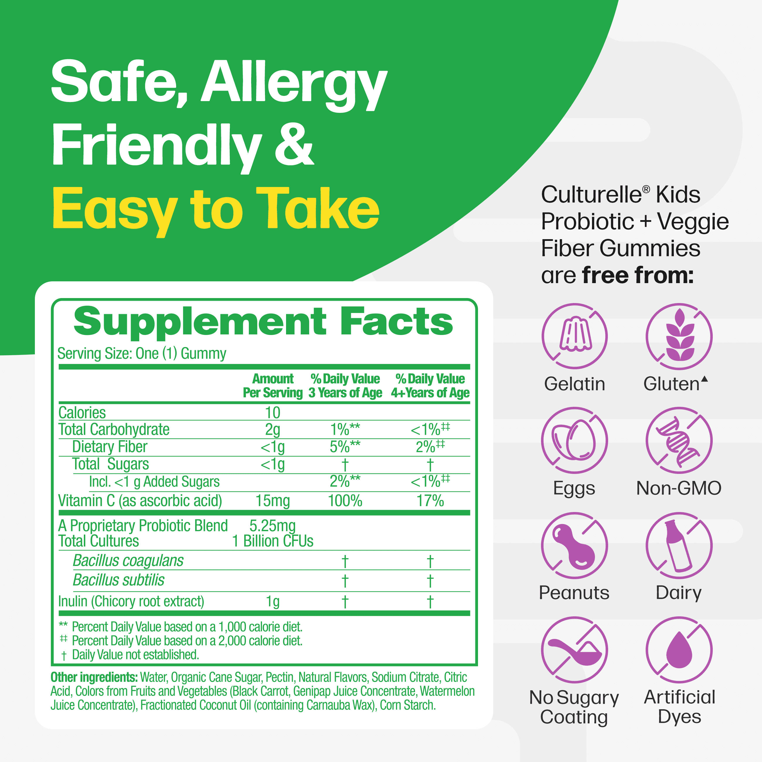 Culturelle Probiotics Kids Veggie Fiber + Probiotic Daily Gummies Supplement, Immunity &amp; Digestion Support for Children, Berry Blast Flavor, 60 Count