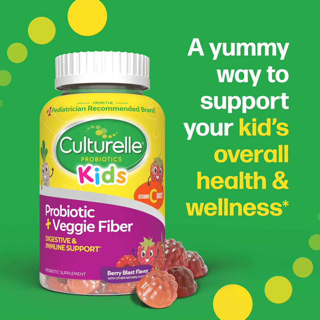 Culturelle Probiotics Kids Veggie Fiber + Probiotic Daily Gummies Supplement, Immunity &amp; Digestion Support for Children, Berry Blast Flavor, 60 Count