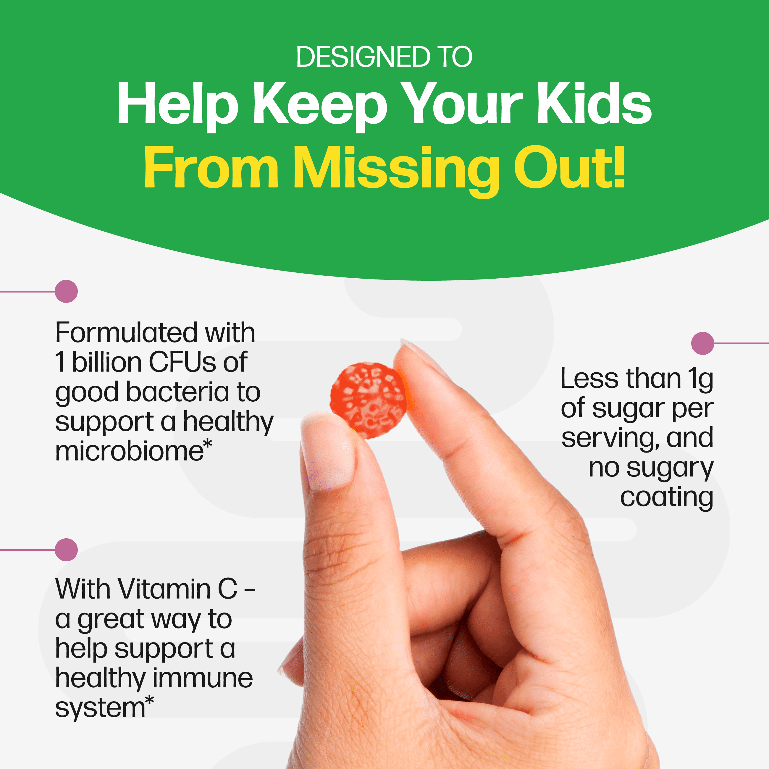 Culturelle Probiotics Kids Veggie Fiber + Probiotic Daily Gummies Supplement, Immunity &amp; Digestion Support for Children, Berry Blast Flavor, 60 Count
