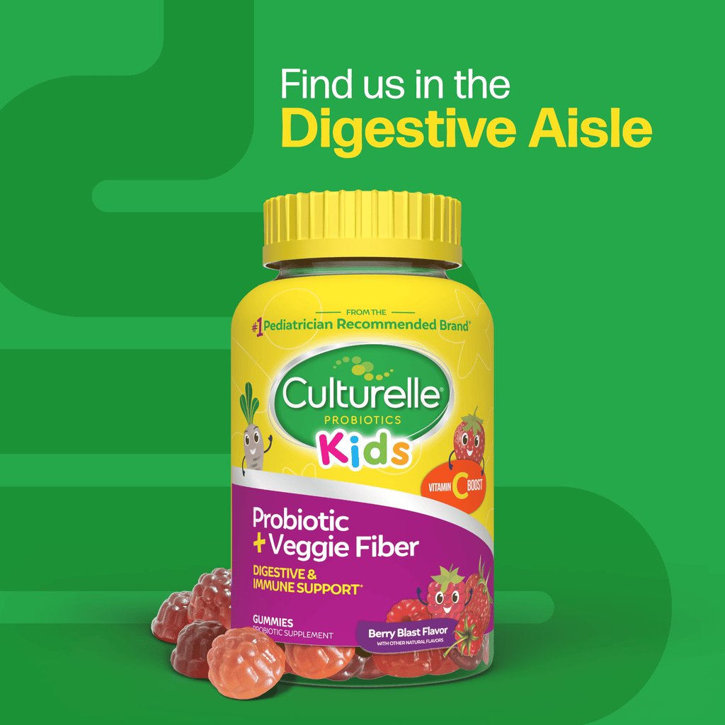Culturelle Probiotics Kids Veggie Fiber + Probiotic Daily Gummies Supplement, Immunity &amp; Digestion Support for Children, Berry Blast Flavor, 60 Count