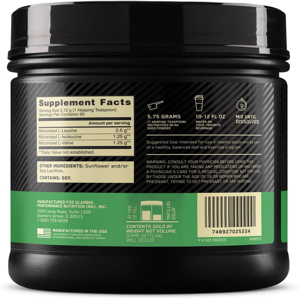 Optimum Nutrition Instantized BCAA Powder, Unflavored, Branched Chain Essential Amino Acids Powder, 60 Servings
