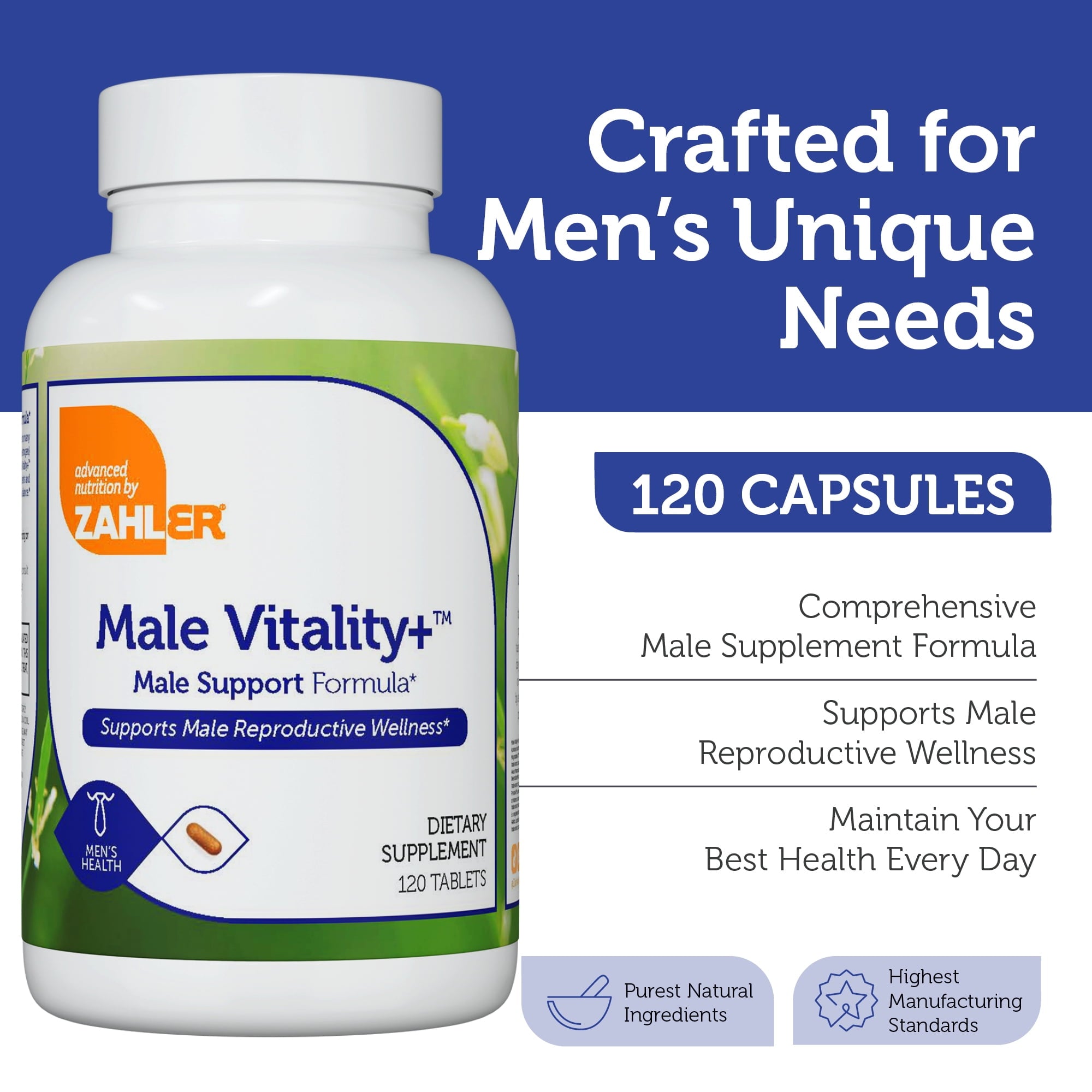 Zahler Male Vitality+, Make Fertility Supplement, 120 Tablets