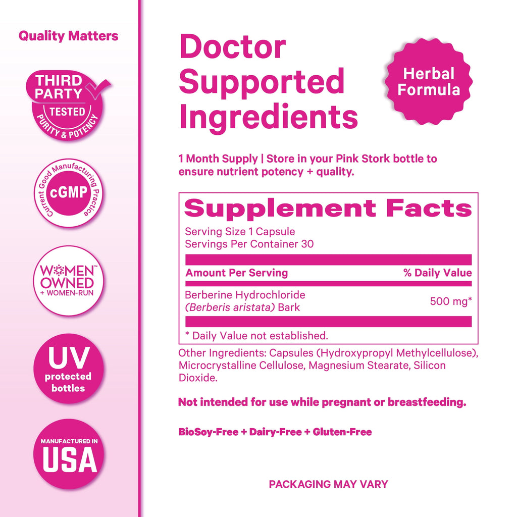 Pink Stork Berberine Capsule Metabolism Support for Women- 30 Capsules