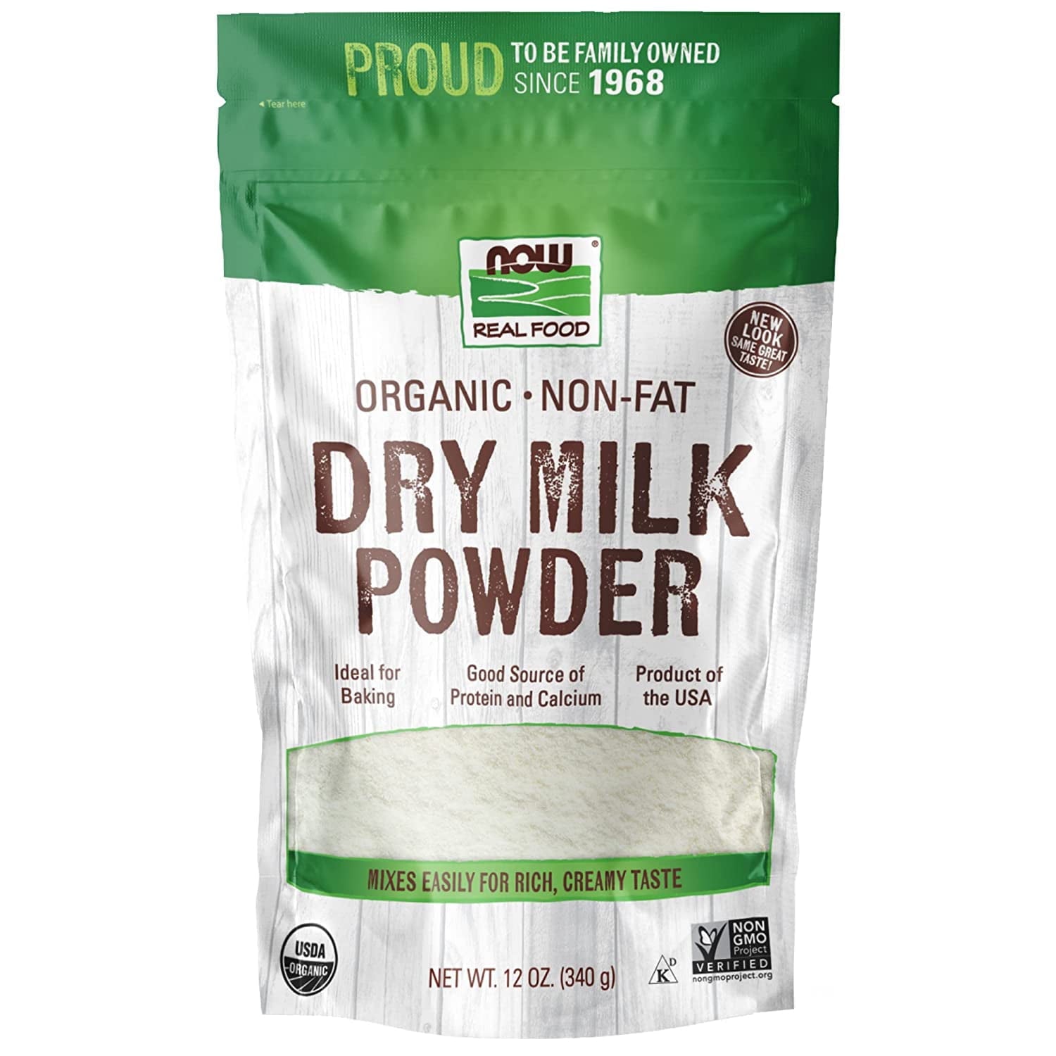 NOW Foods, Real Food, Organic Non-Fat Dry Milk Powder, 12 oz Pack of 4