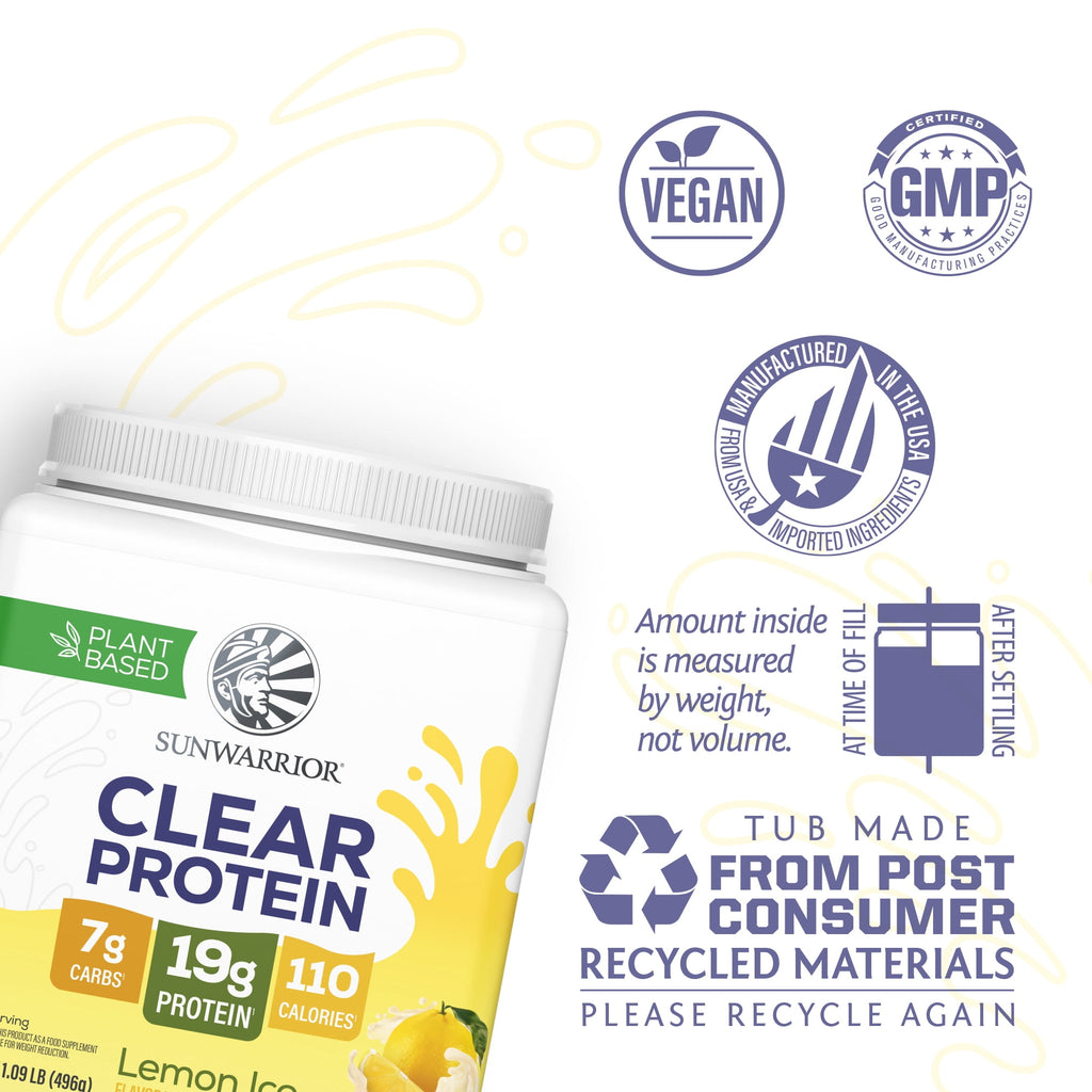 Sunwarrior US Clear Plant Protein - Lemon Ice - 498g Tub (15rv)