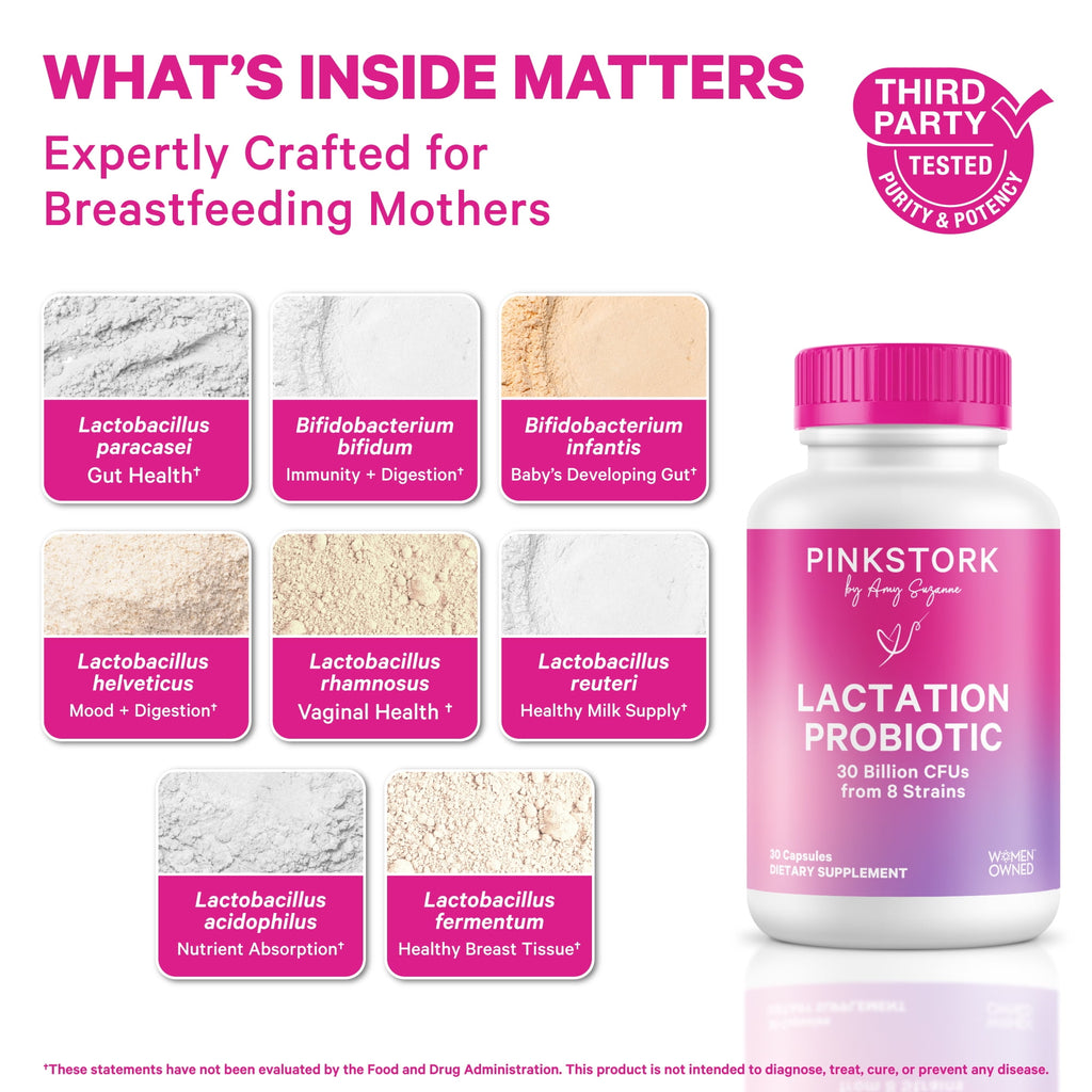 Pink Stork Lactation Probiotic - 30 Billion CFUs Support Breast Milk &amp; Gut Health, Mint Scented, 30 Capsules