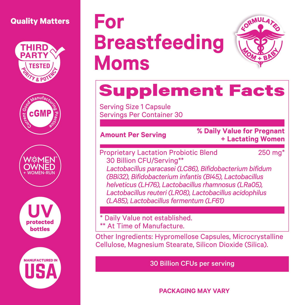 Pink Stork Lactation Probiotic - 30 Billion CFUs Support Breast Milk &amp; Gut Health, Mint Scented, 30 Capsules
