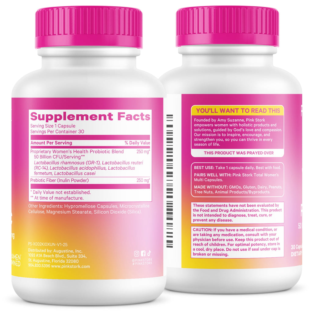 Pink Stork Probiotic Supplement for Women, Gut Health, Gluten Free, 30 Capsules