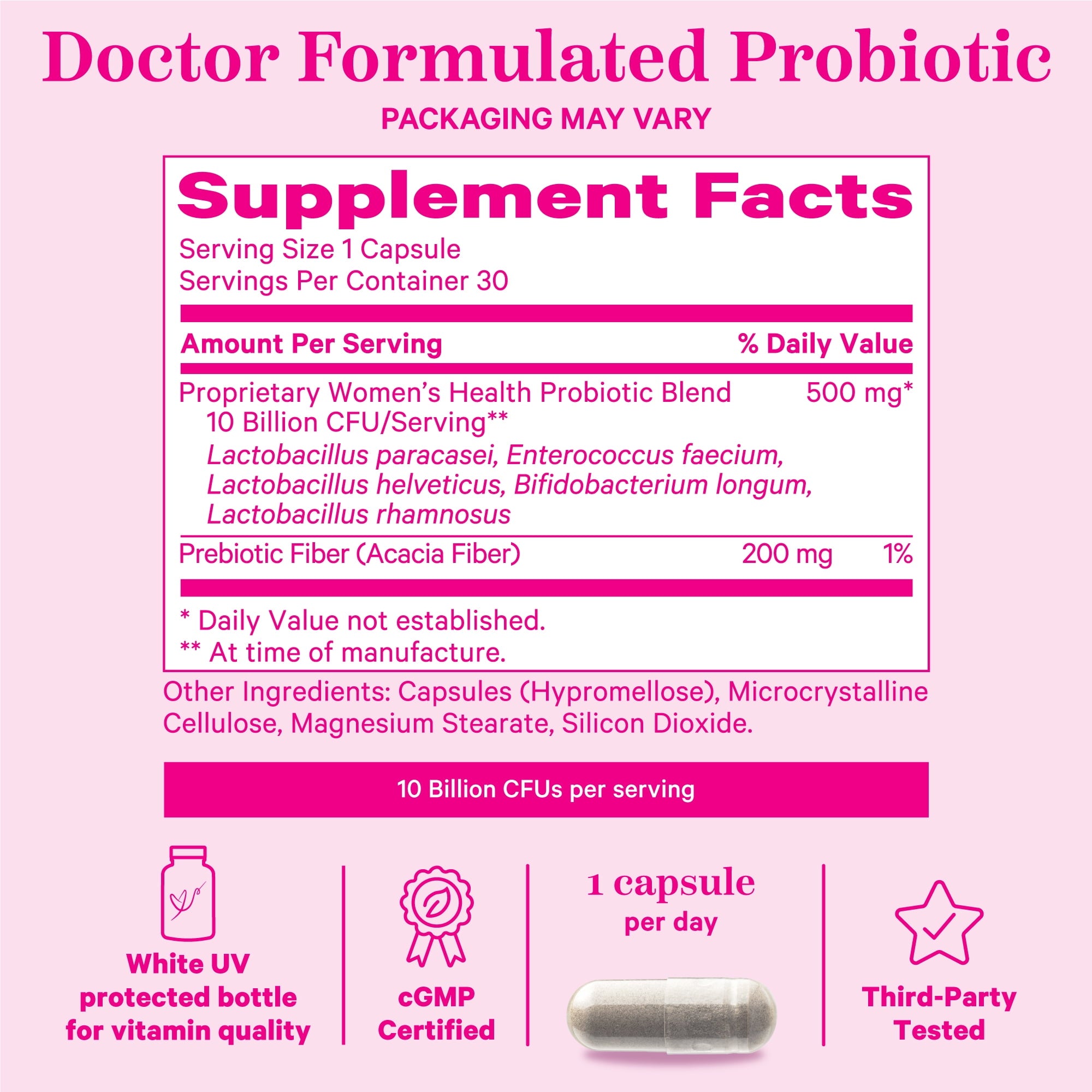 Pink Stork Probiotic Supplement for Women, Gut Health, Gluten Free, 30 Capsules