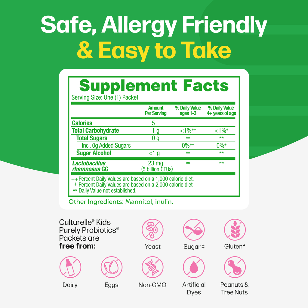 Culturelle Probiotics Kids Purely Probiotic Daily Ready-to-Mix Supplement, Immunity &amp; Digestion Support for Children, No Flavor Added, 30 Packets