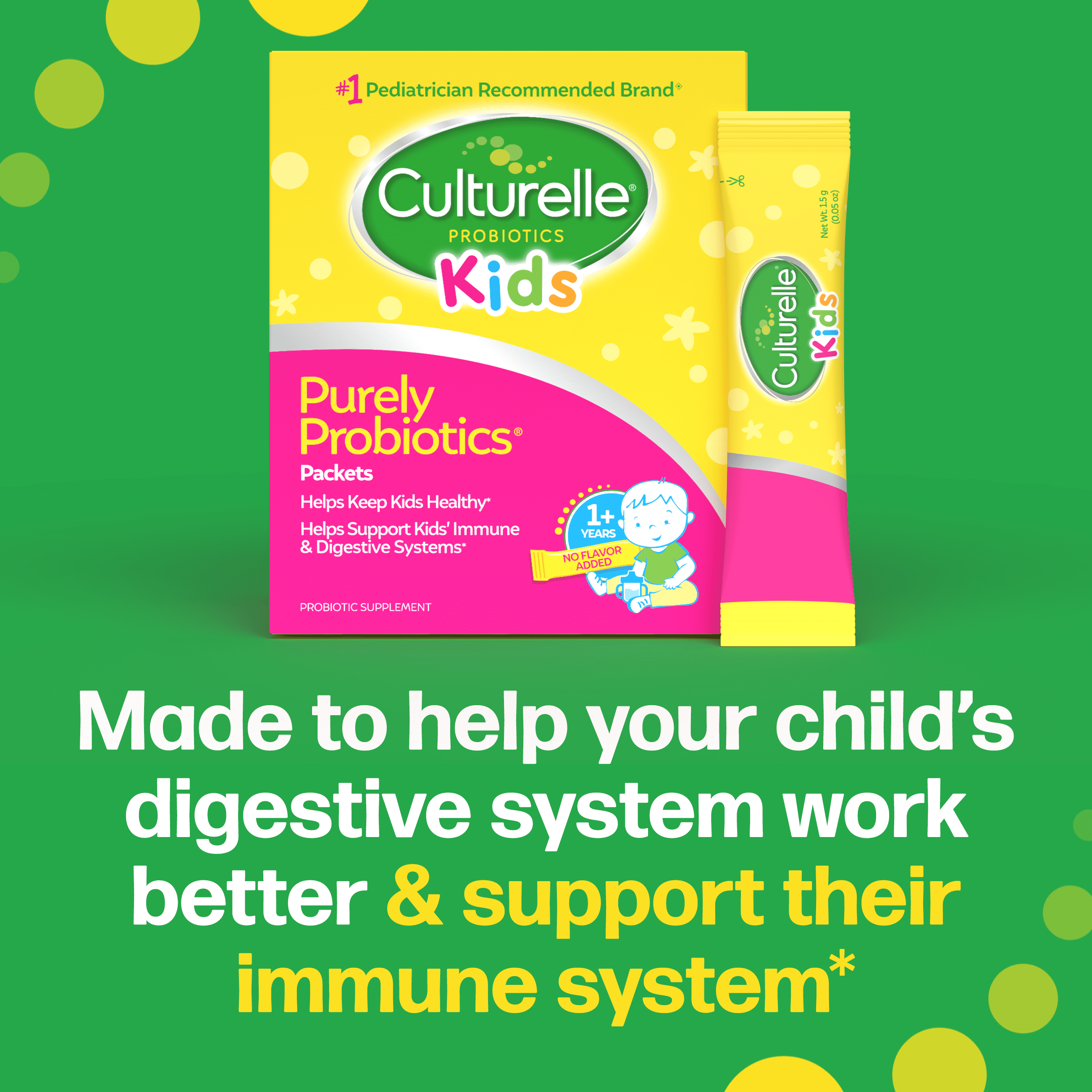 Culturelle Probiotics Kids Purely Probiotic Daily Ready-to-Mix Supplement, Immunity &amp; Digestion Support for Children, No Flavor Added, 30 Packets