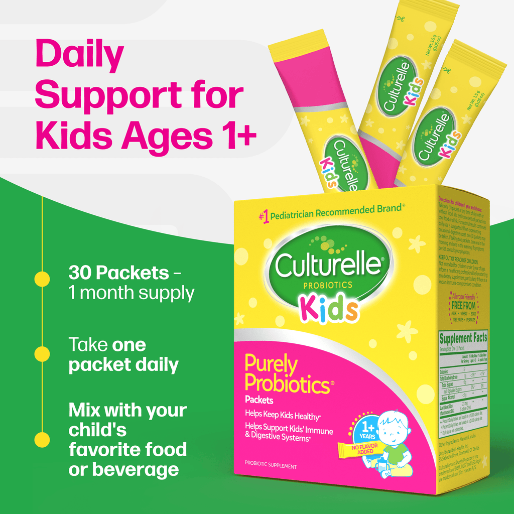 Culturelle Probiotics Kids Purely Probiotic Daily Ready-to-Mix Supplement, Immunity &amp; Digestion Support for Children, No Flavor Added, 30 Packets