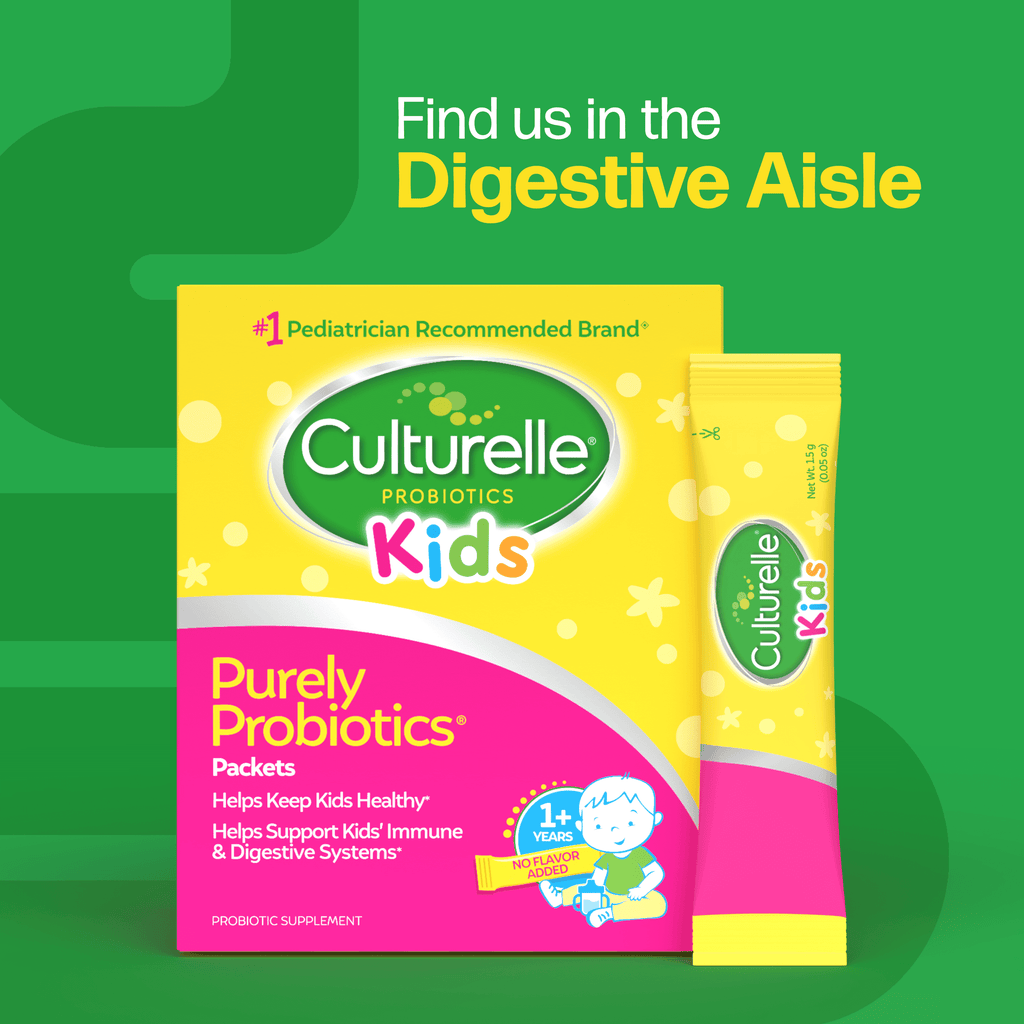 Culturelle Probiotics Kids Purely Probiotic Daily Ready-to-Mix Supplement, Immunity &amp; Digestion Support for Children, No Flavor Added, 30 Packets