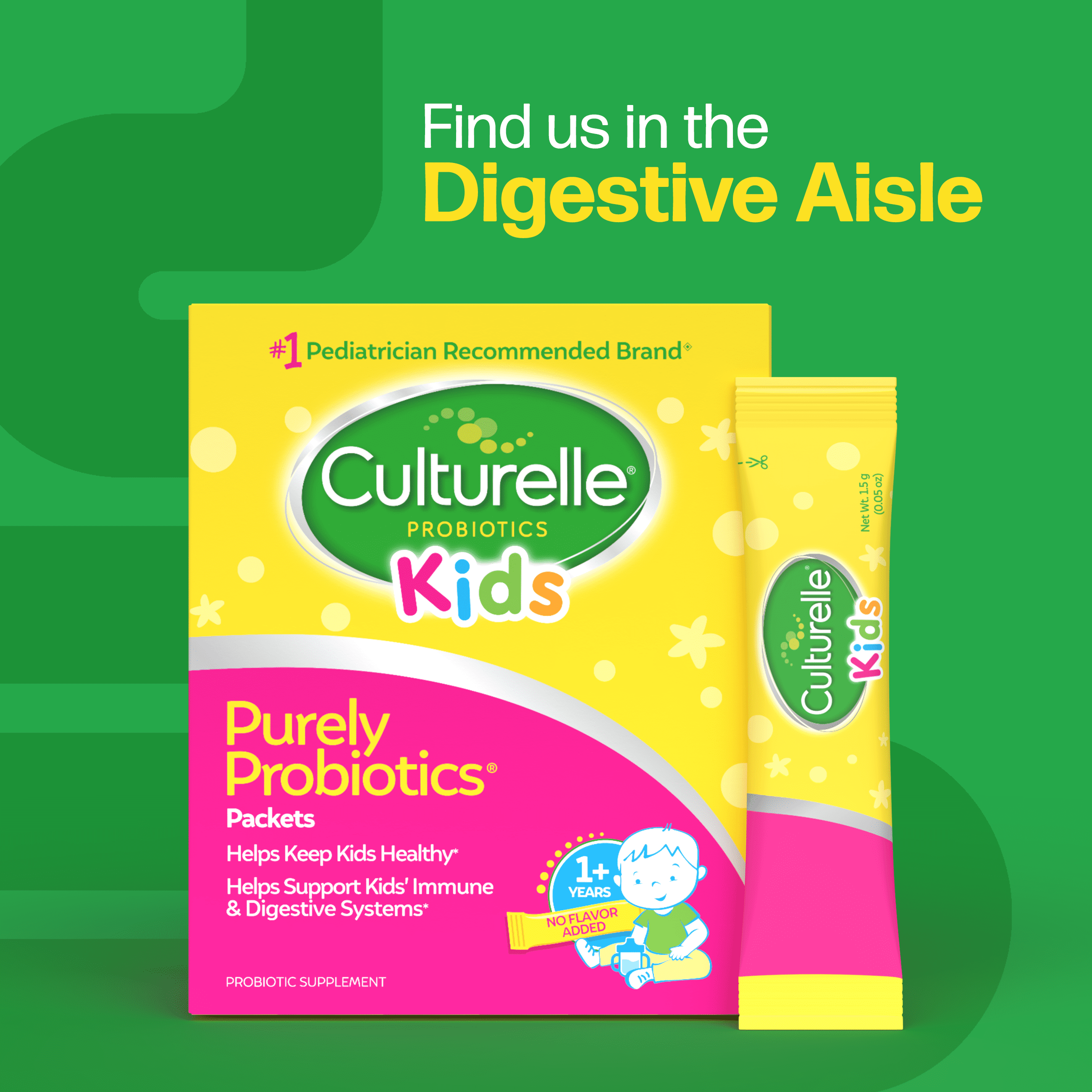 Culturelle Probiotics Kids Purely Probiotic Daily Ready-to-Mix Supplement, Immunity &amp; Digestion Support for Children, No Flavor Added, 30 Packets