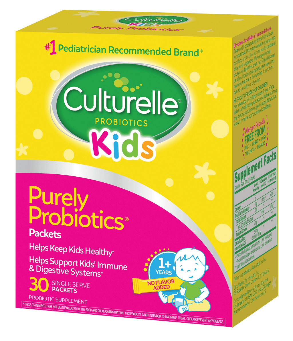 Culturelle Probiotics Kids Purely Probiotic Daily Ready-to-Mix Supplement, Immunity &amp; Digestion Support for Children, No Flavor Added, 30 Packets