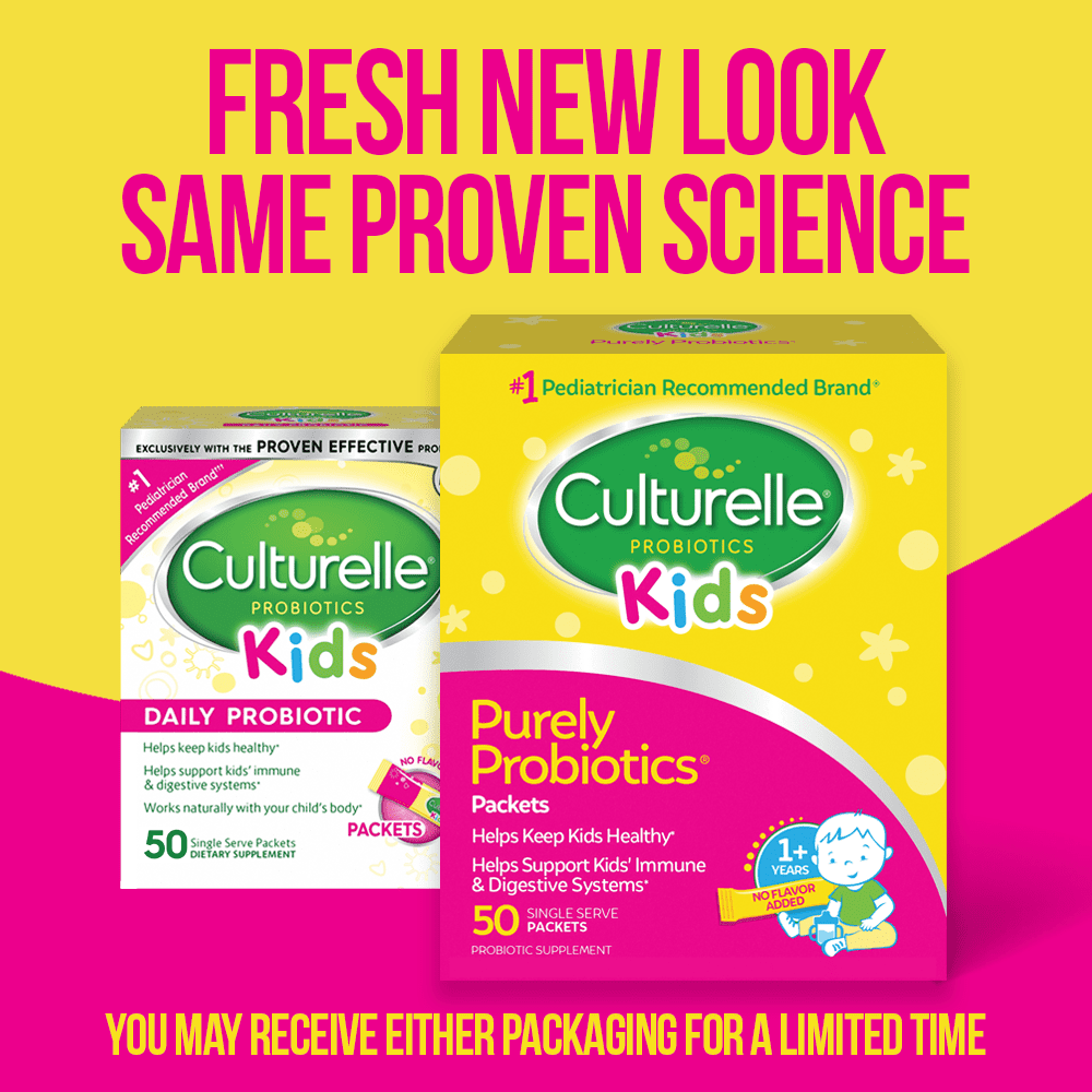Culturelle Probiotics Kids Purely Probiotic Daily Ready-to-Mix Supplement, Immunity &amp; Digestion Support for Children, No Flavor Added, 30 Packets