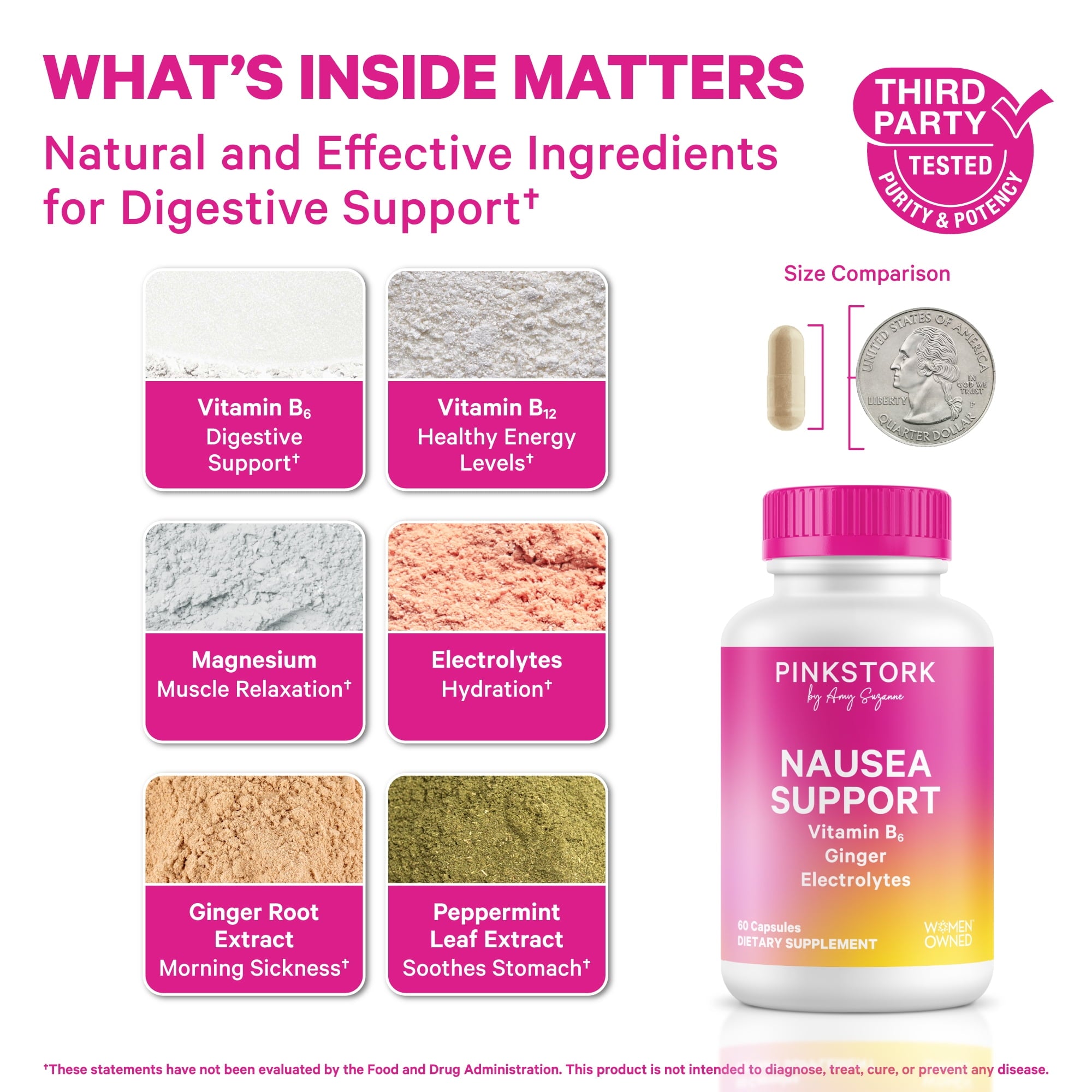 Pink Stork Vitamin B6, Ginger, Electrolyte Capsule, Natural Digestive Support, Gentle on Stomach, 60 Count