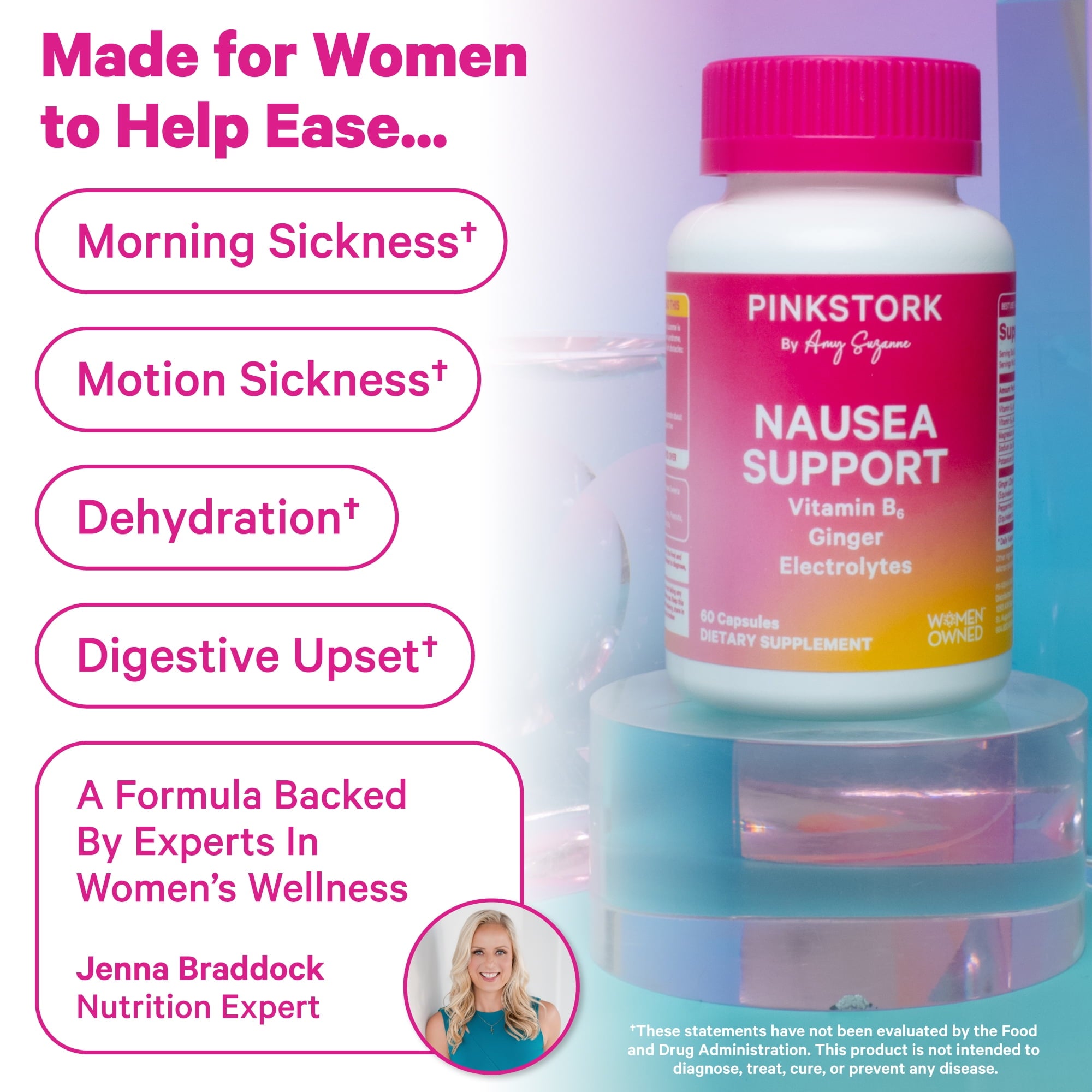 Pink Stork Vitamin B6, Ginger, Electrolyte Capsule, Natural Digestive Support, Gentle on Stomach, 60 Count