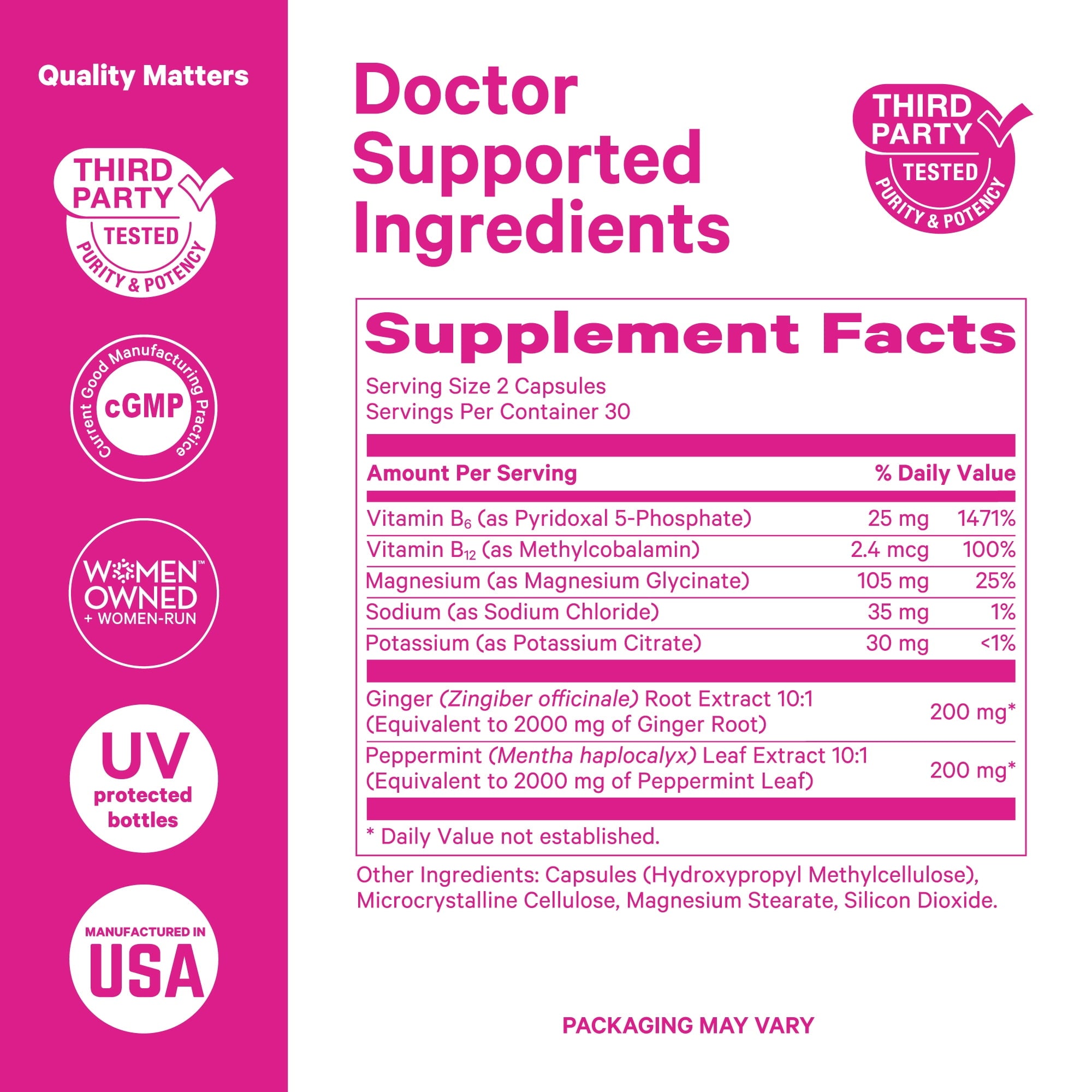 Pink Stork Vitamin B6, Ginger, Electrolyte Capsule, Natural Digestive Support, Gentle on Stomach, 60 Count