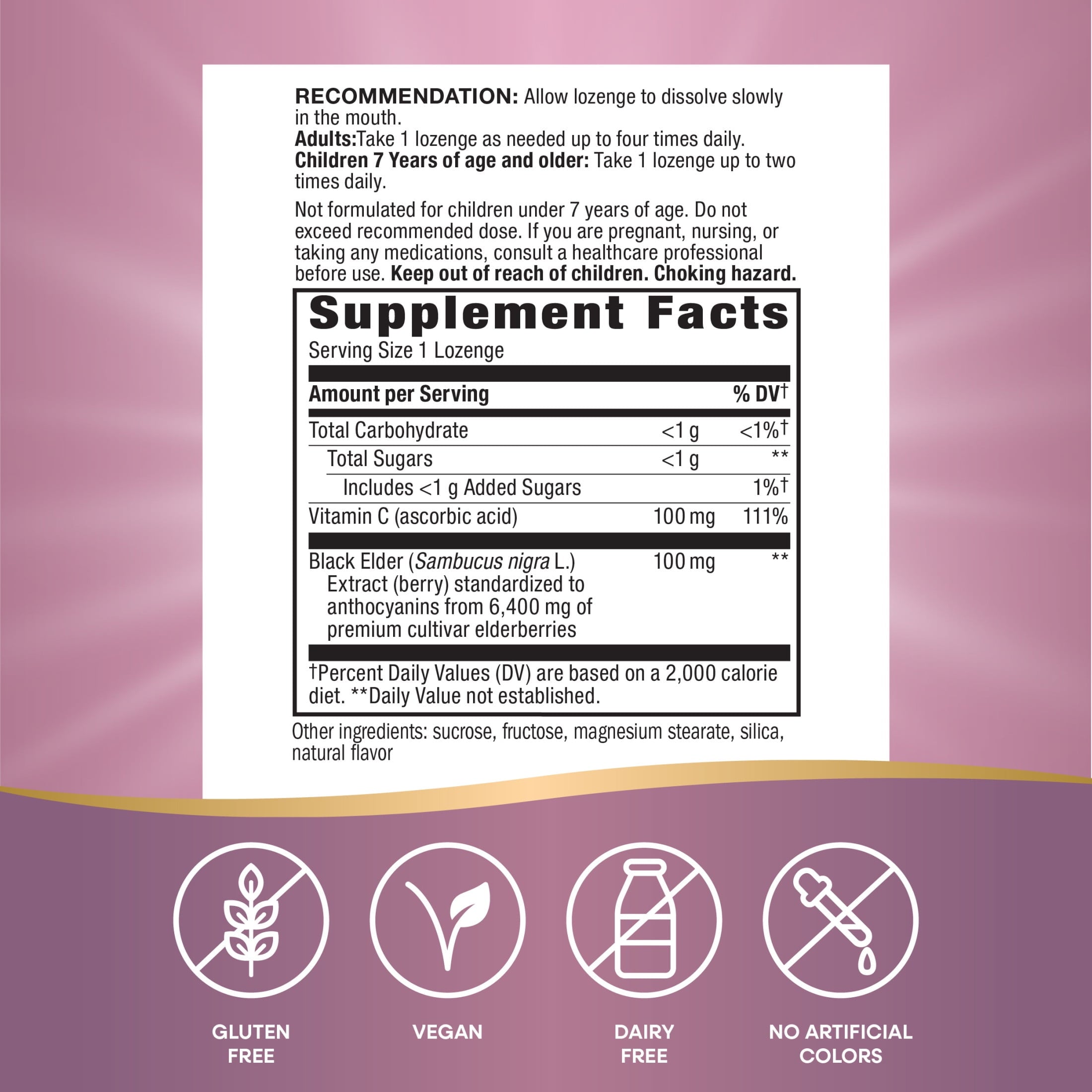 Nature's Way Sambucus Immune Lozenges, Vitamin C, Black Elderberry Extract, Immune Support*, 30ct