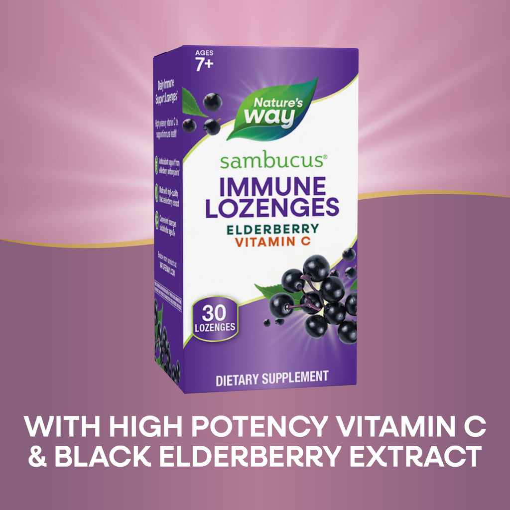 Nature's Way Sambucus Immune Lozenges, Vitamin C, Black Elderberry Extract, Immune Support*, 30ct