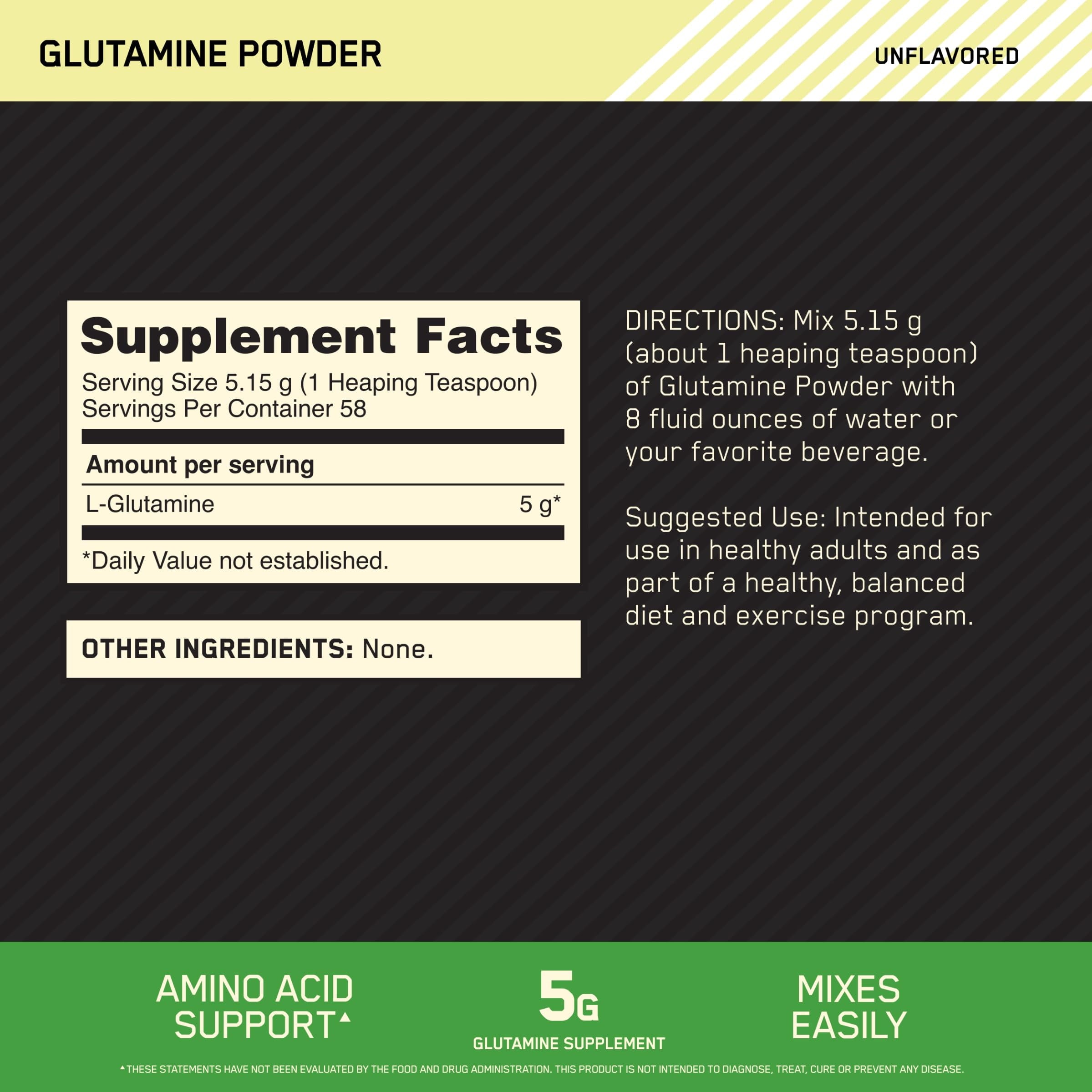 Optimum Nutrition, Glutamine Powder, Unflavored, 10.6 oz, 58 Servings