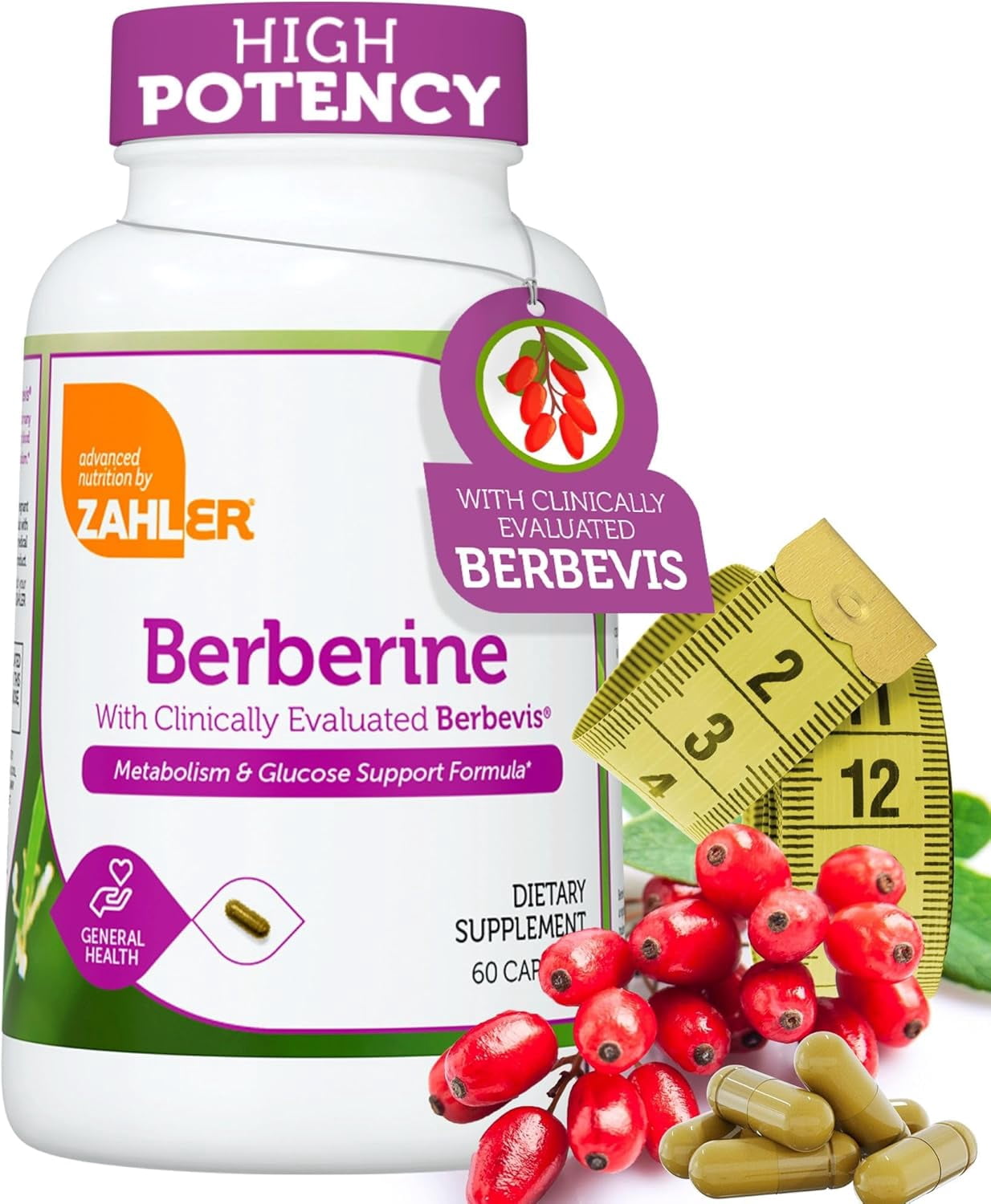 Zahler Berberine Supplement 1000mg with Clinically Evaluated Berbevis Complex and Berberine HCl - Barberry Supplements for Metabolism Glucose and Weight loss Support for Adults (60)