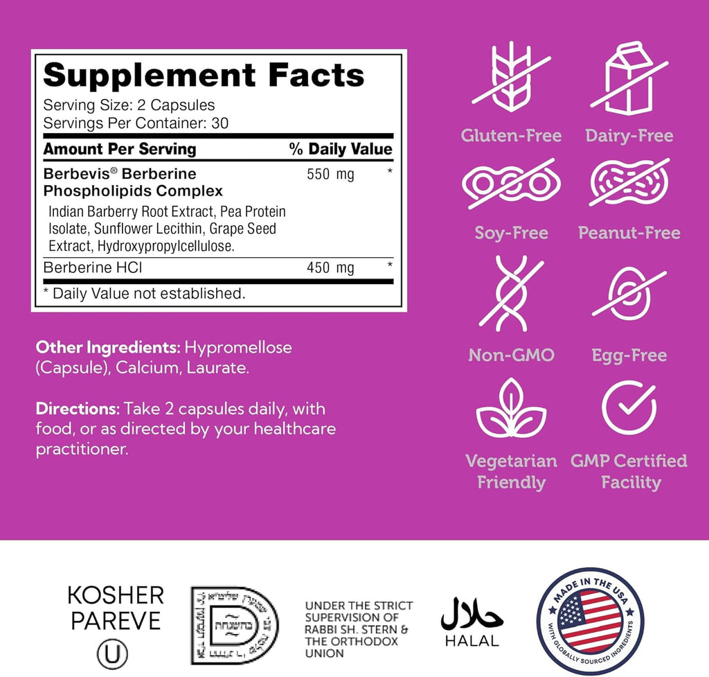 Zahler Berberine Supplement 1000mg with Clinically Evaluated Berbevis Complex and Berberine HCl - Barberry Supplements for Metabolism Glucose and Weight loss Support for Adults (60)