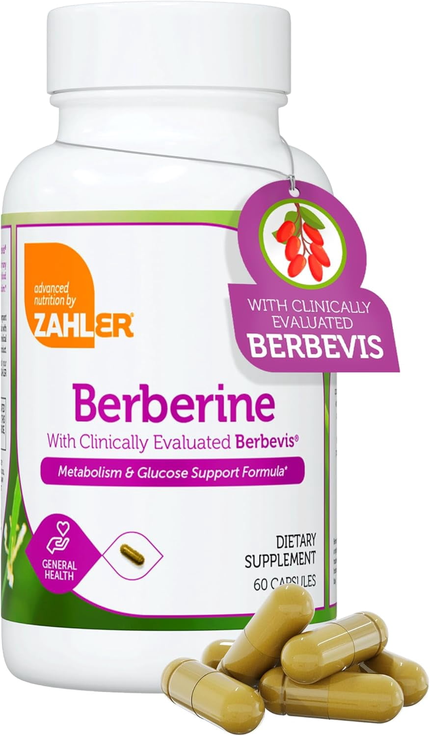 Zahler Berberine Supplement 1000mg with Clinically Evaluated Berbevis Complex and Berberine HCl - Barberry Supplements for Metabolism Glucose and Weight loss Support for Adults (60)