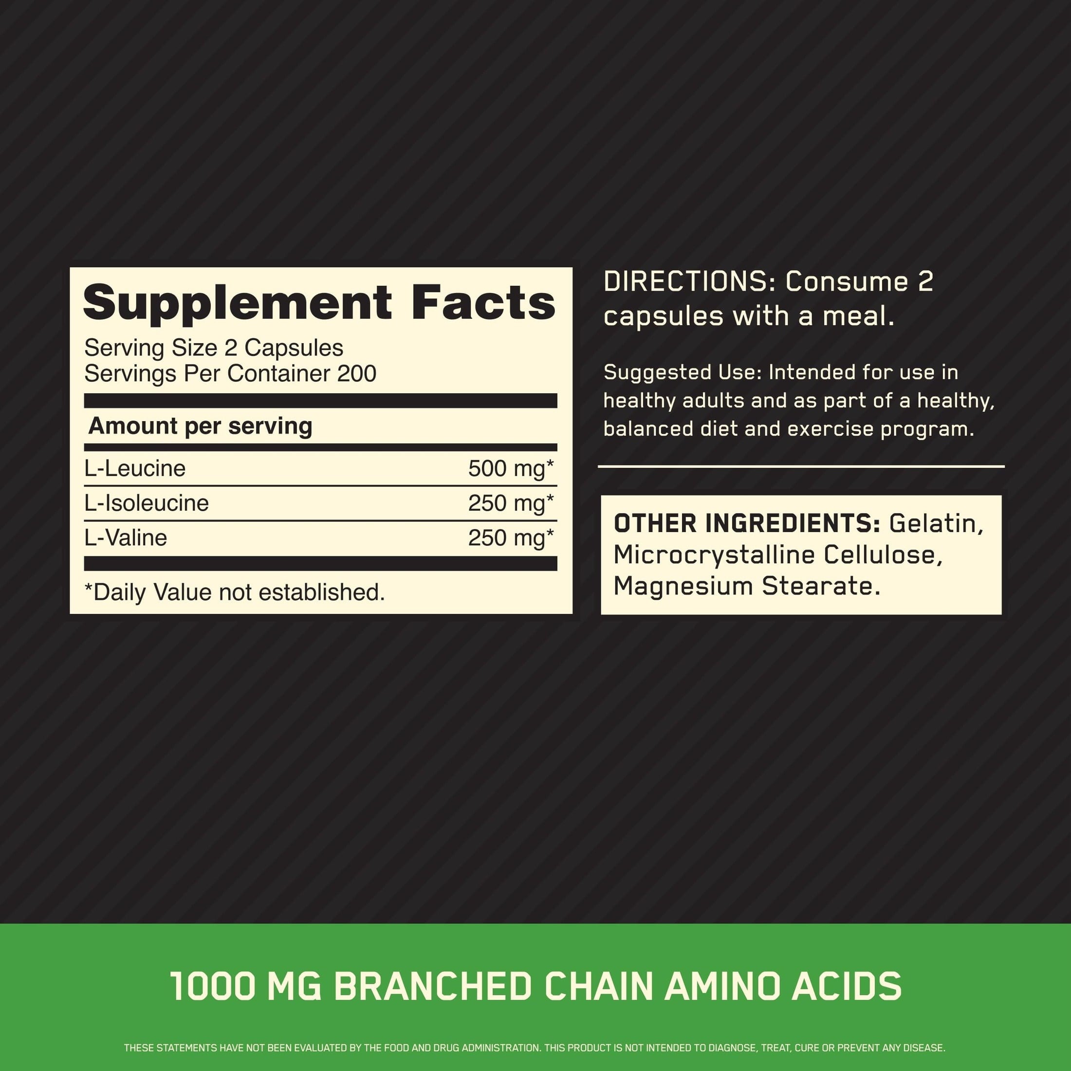 Optimum Nutrition Instantized BCAA Capsules, 1000mg, 400 Count, 200 Servings