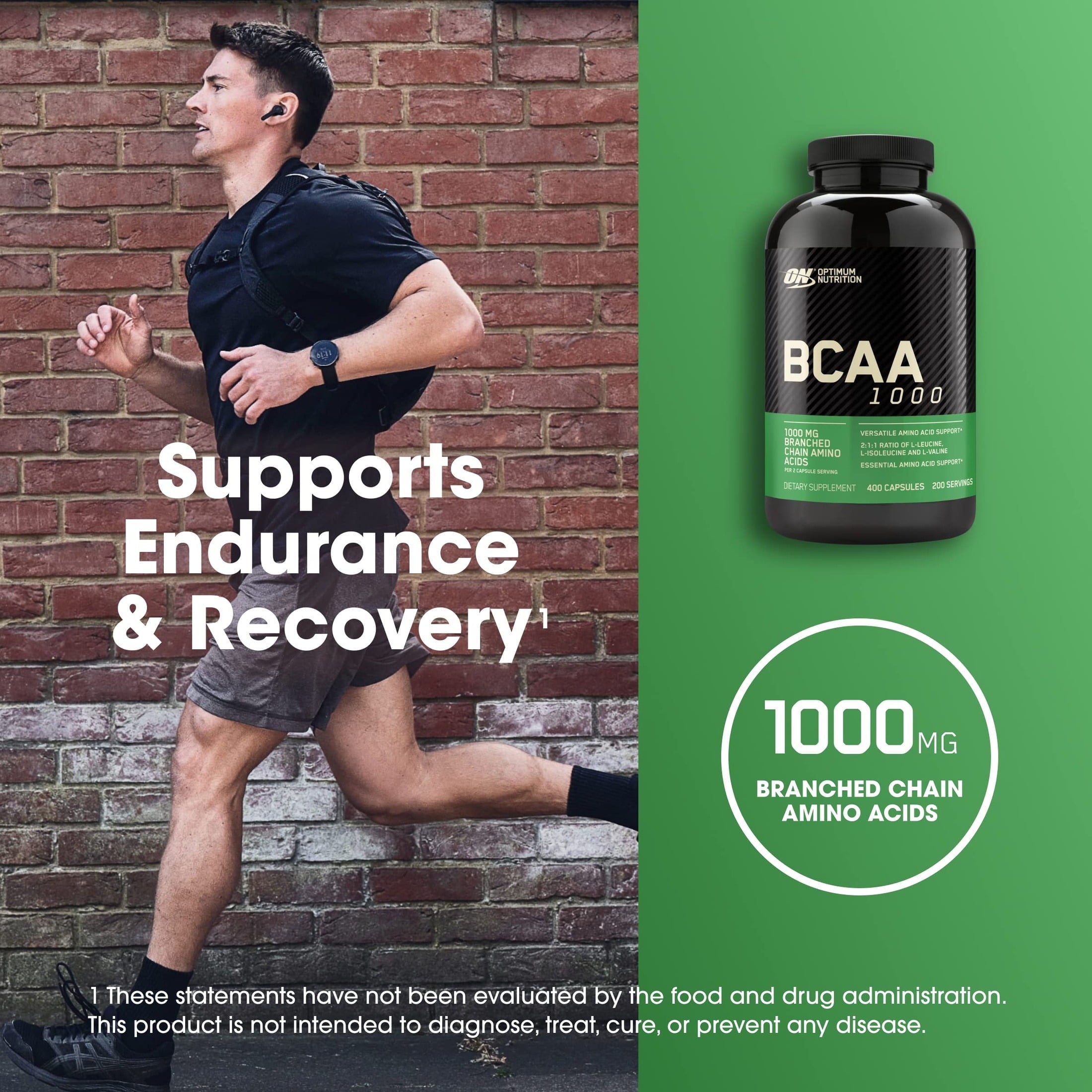 Optimum Nutrition Instantized BCAA Capsules, 1000mg, 400 Count, 200 Servings