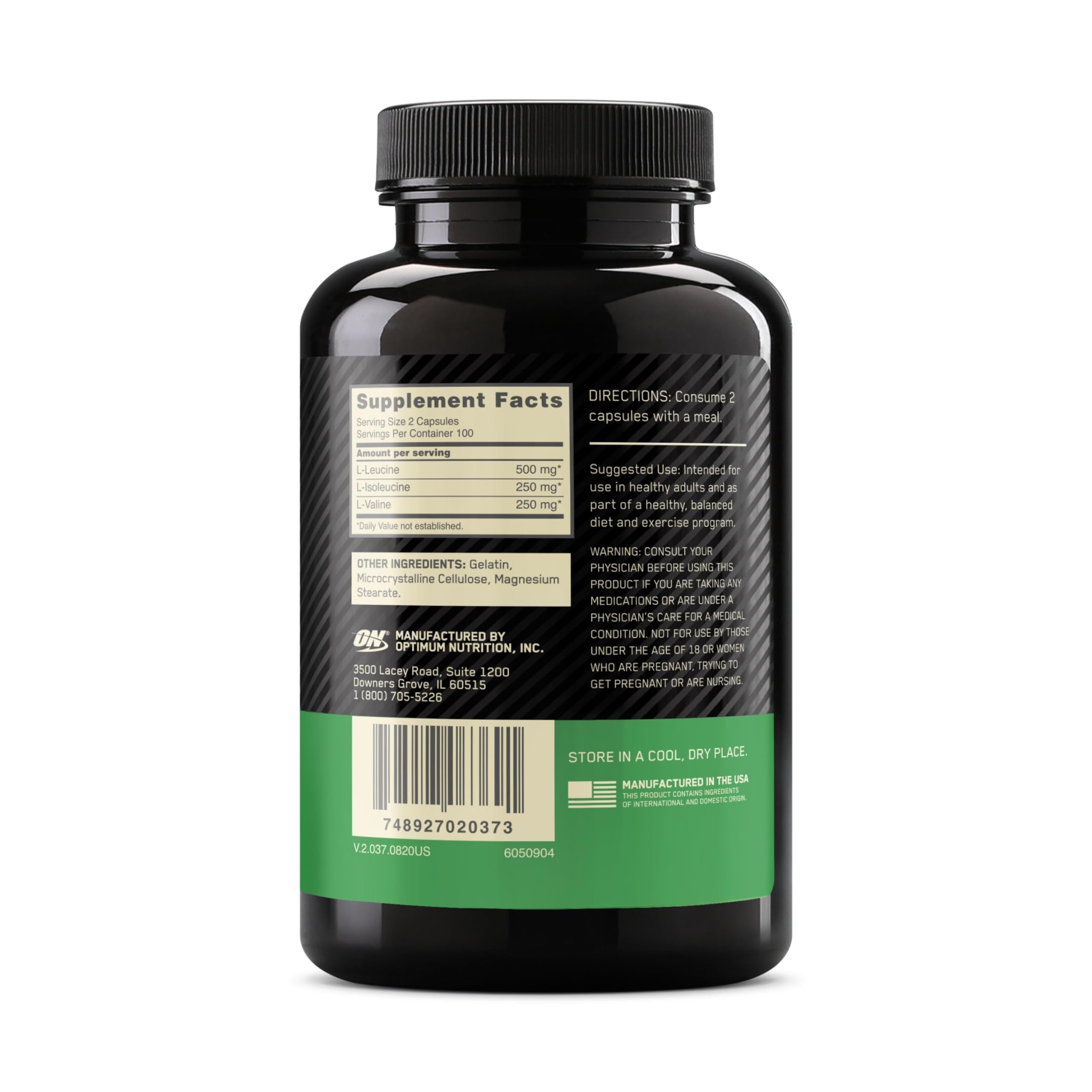 Optimum Nutrition Instantized BCAA Capsules, 1000mg, 400 Count, 200 Servings