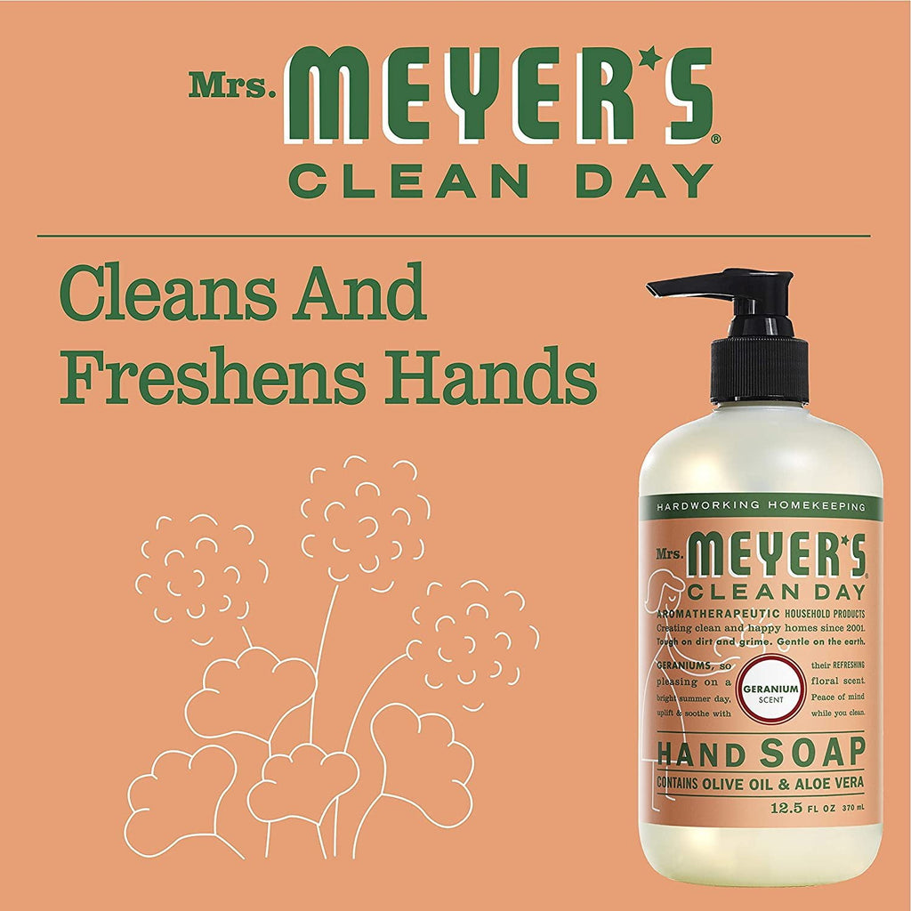 Mrs. Meyer's Clean Day Hand Soap Liquid, Geranium, 12.5 fl oz (5 pack)