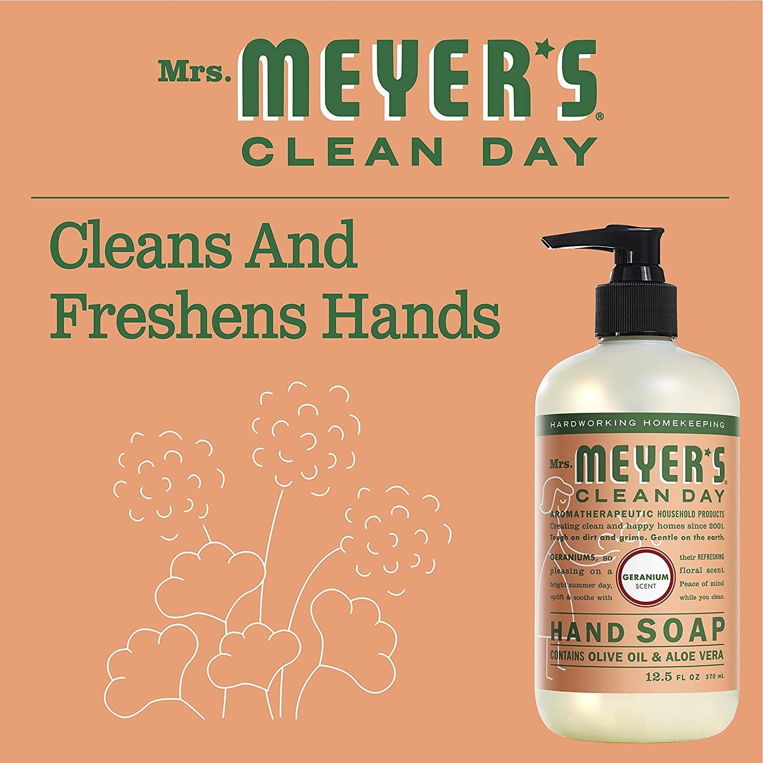 Mrs. Meyer's Clean Day Hand Soap Liquid, Geranium, 12.5 fl oz (5 pack)