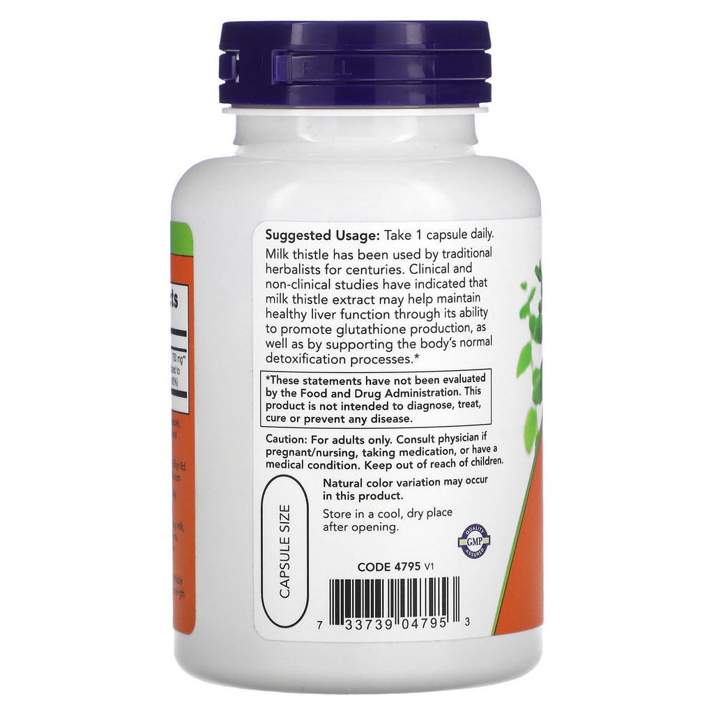 NOW Foods Milk Thistle Extract 750 mg Silymarin (600 mg), Maximum Strength - 90 Veg Capsules