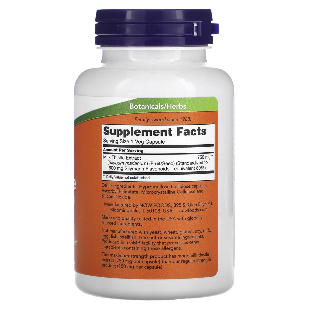 NOW Foods Milk Thistle Extract 750 mg Silymarin (600 mg), Maximum Strength - 90 Veg Capsules