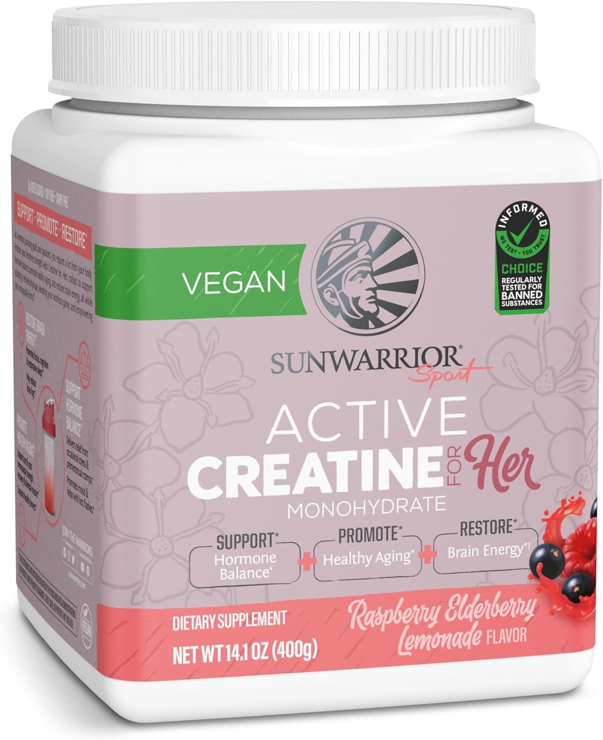 Sunwarrior Creatine Monohydrate Powder, Preworkout for Women, Vegan &amp; Keto-Friendly, 14.1 oz