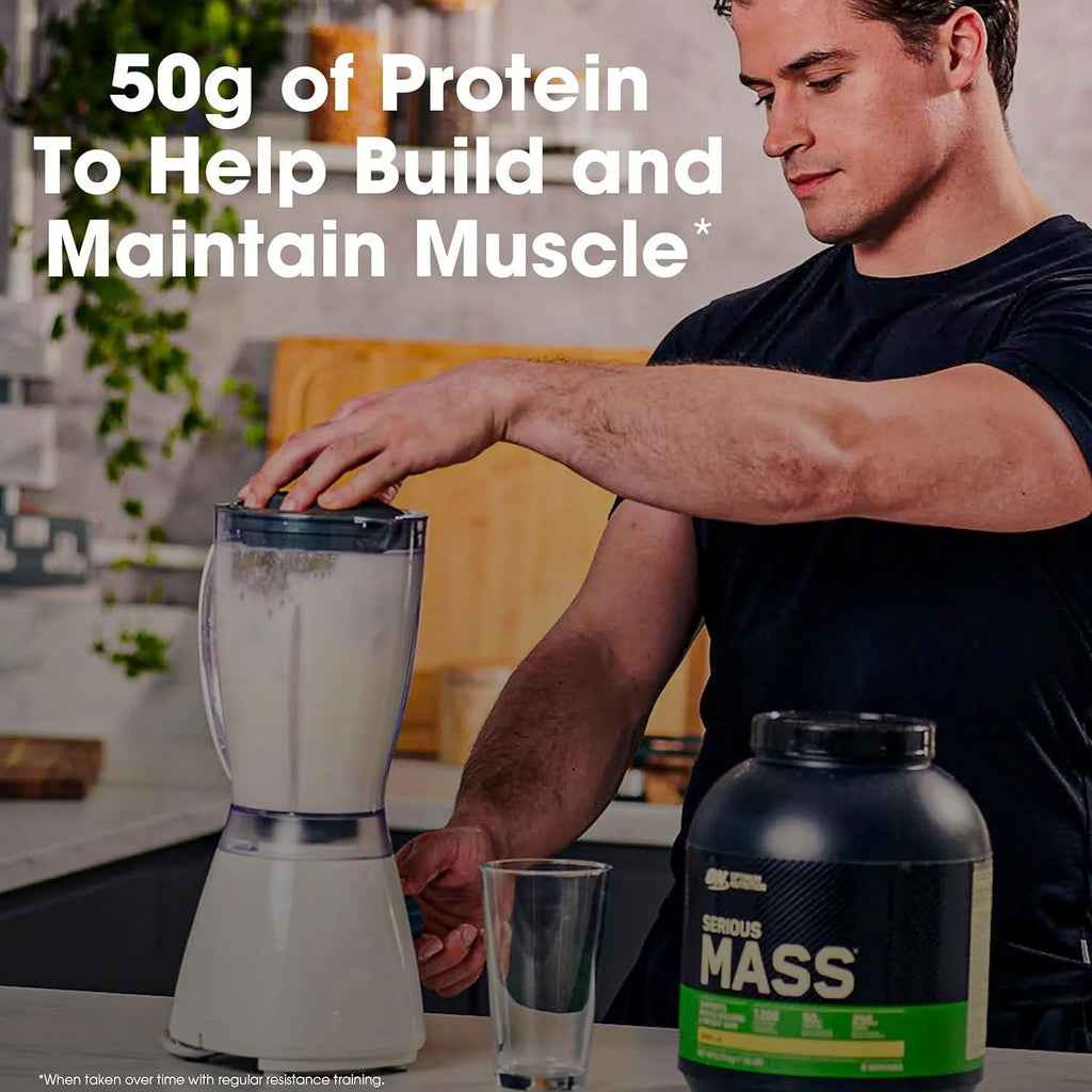 Optimum Nutrition Serious Mass Protein Powder, Strawberry, 50g Protein, 6 Lb