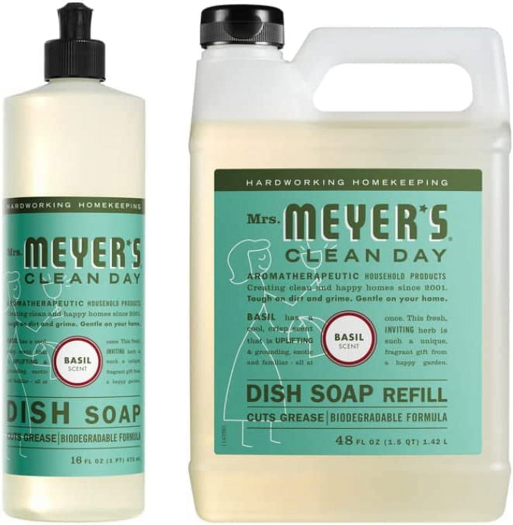 Mrs. Meyer's Dish Soap Variety, 1 Dish Soap, 1 Dish Soap Refill, Basil, 1 CT