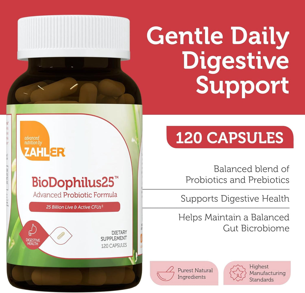 Zahler BioDophilus25, Advanced Probiotic Formula, 25 Billion CFU, 120 Capsules, Probiotic, Probiotics, Probiotic Supplement