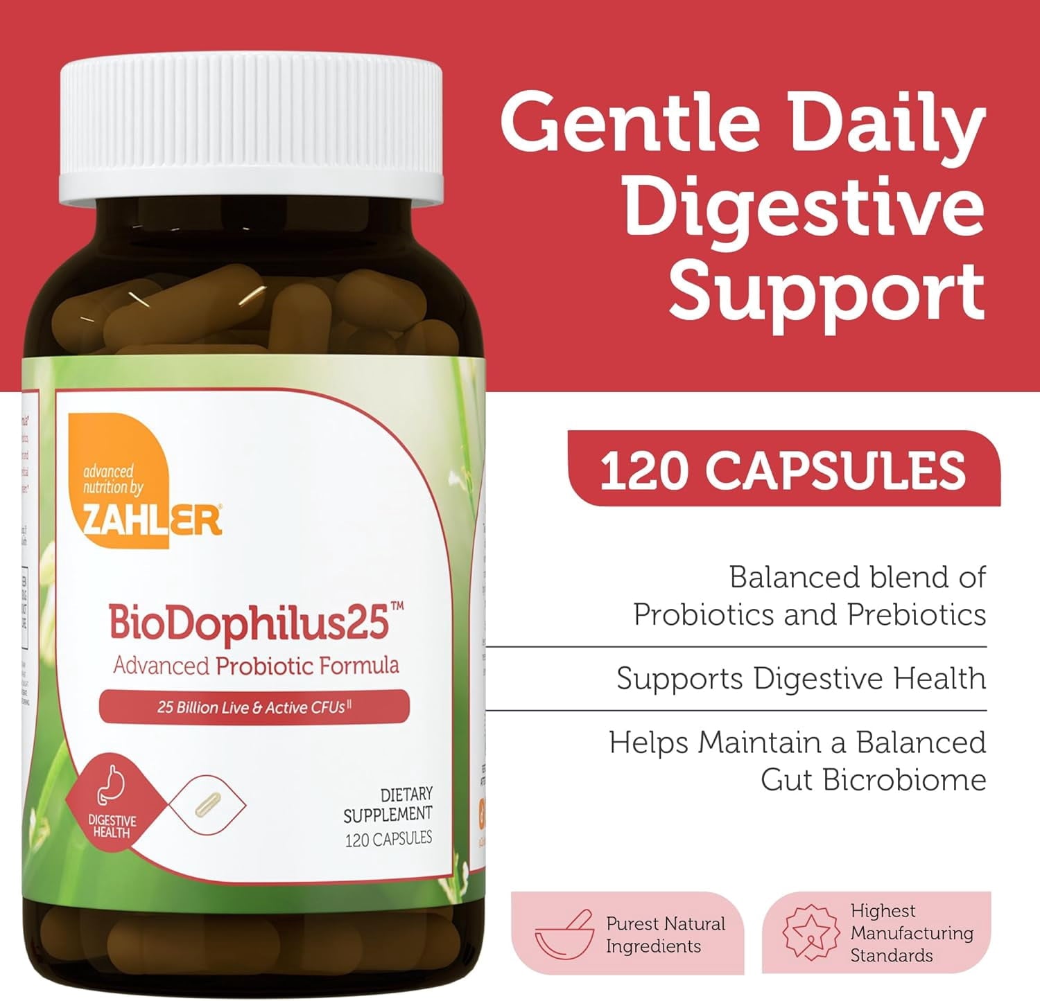 Zahler BioDophilus25, Advanced Probiotic Formula, 25 Billion CFU, 120 Capsules, Probiotic, Probiotics, Probiotic Supplement