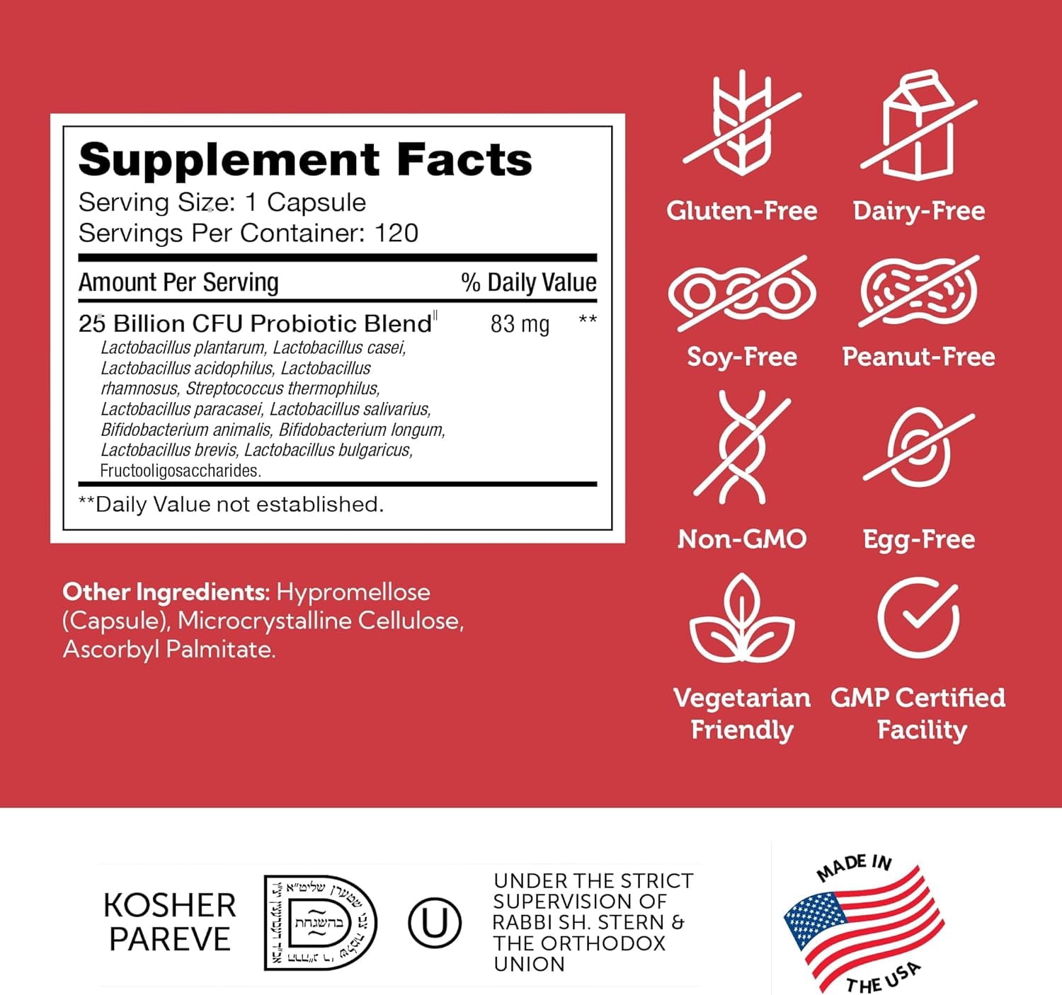Zahler BioDophilus25, Advanced Probiotic Formula, 25 Billion CFU, 120 Capsules, Probiotic, Probiotics, Probiotic Supplement