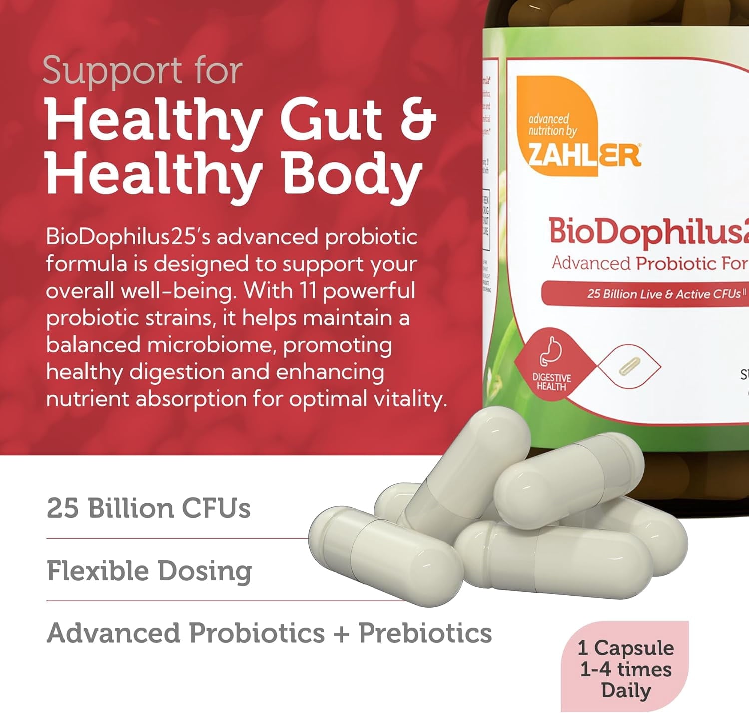 Zahler BioDophilus25, Advanced Probiotic Formula, 25 Billion CFU, 120 Capsules, Probiotic, Probiotics, Probiotic Supplement