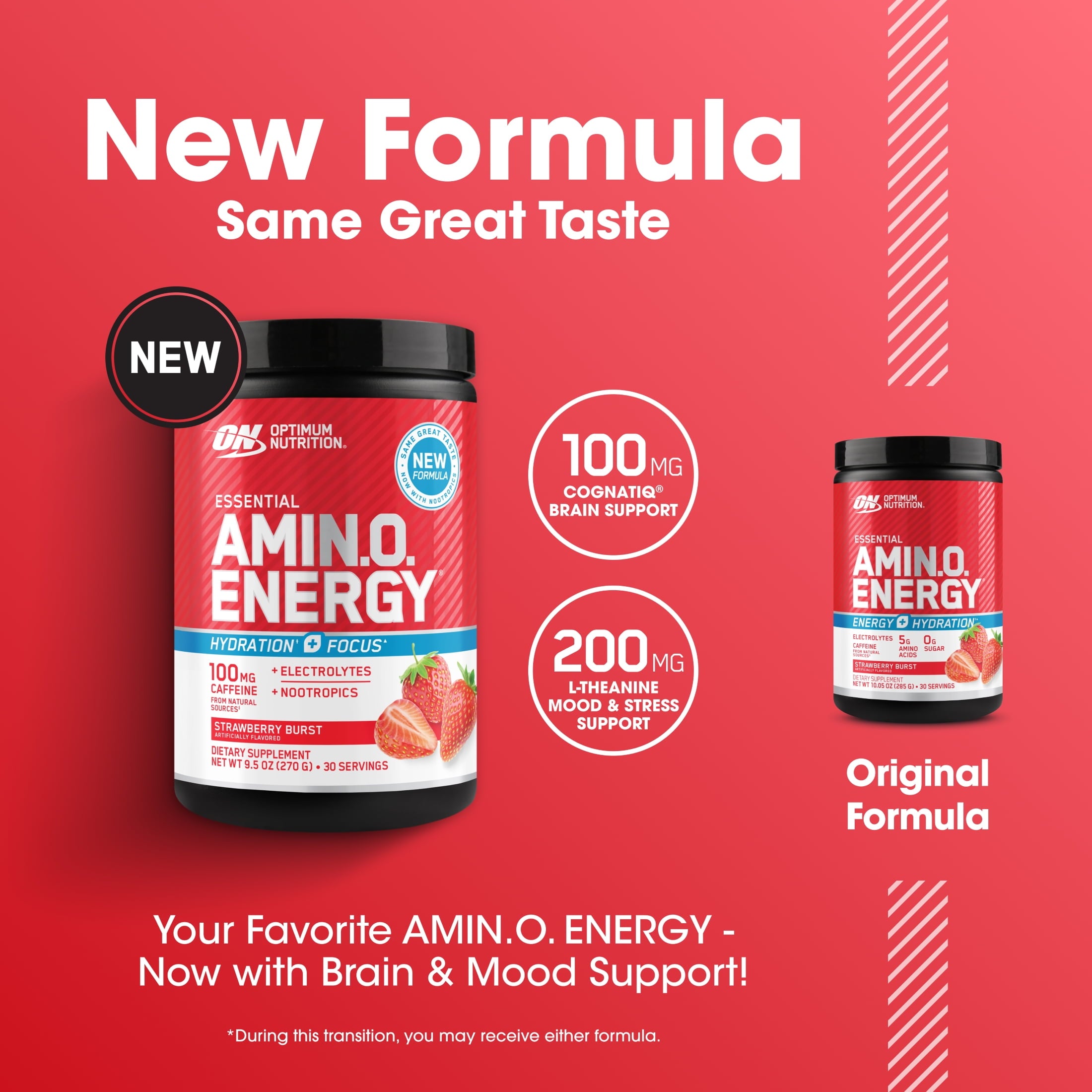Optimum Nutrition Amino Energy Hydration + Focus Powder, Strawberry Burst, 9.5 oz