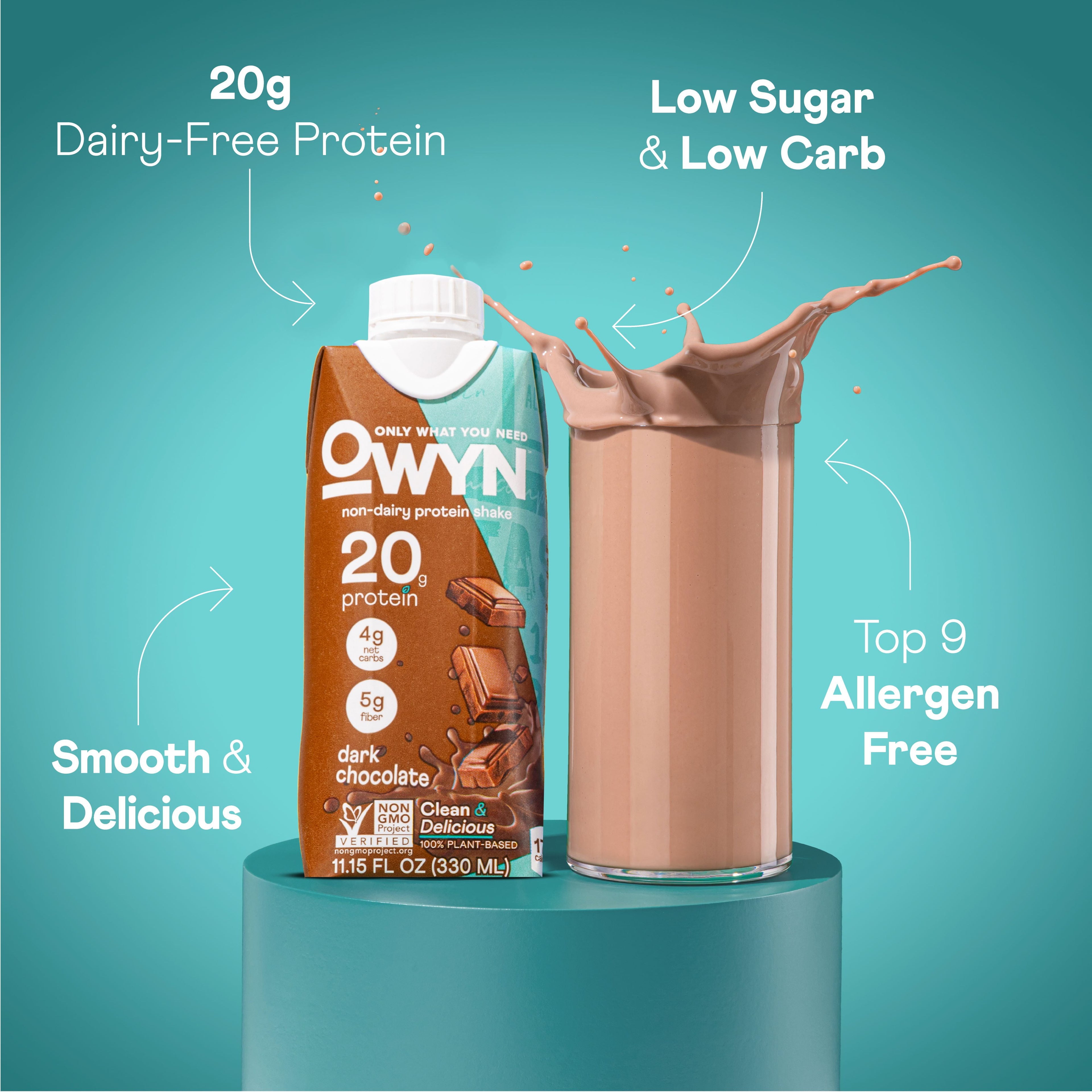 OWYN Plant-Based 20g Protein Shake, Dark Chocolate, 11.15 oz, 12 Count